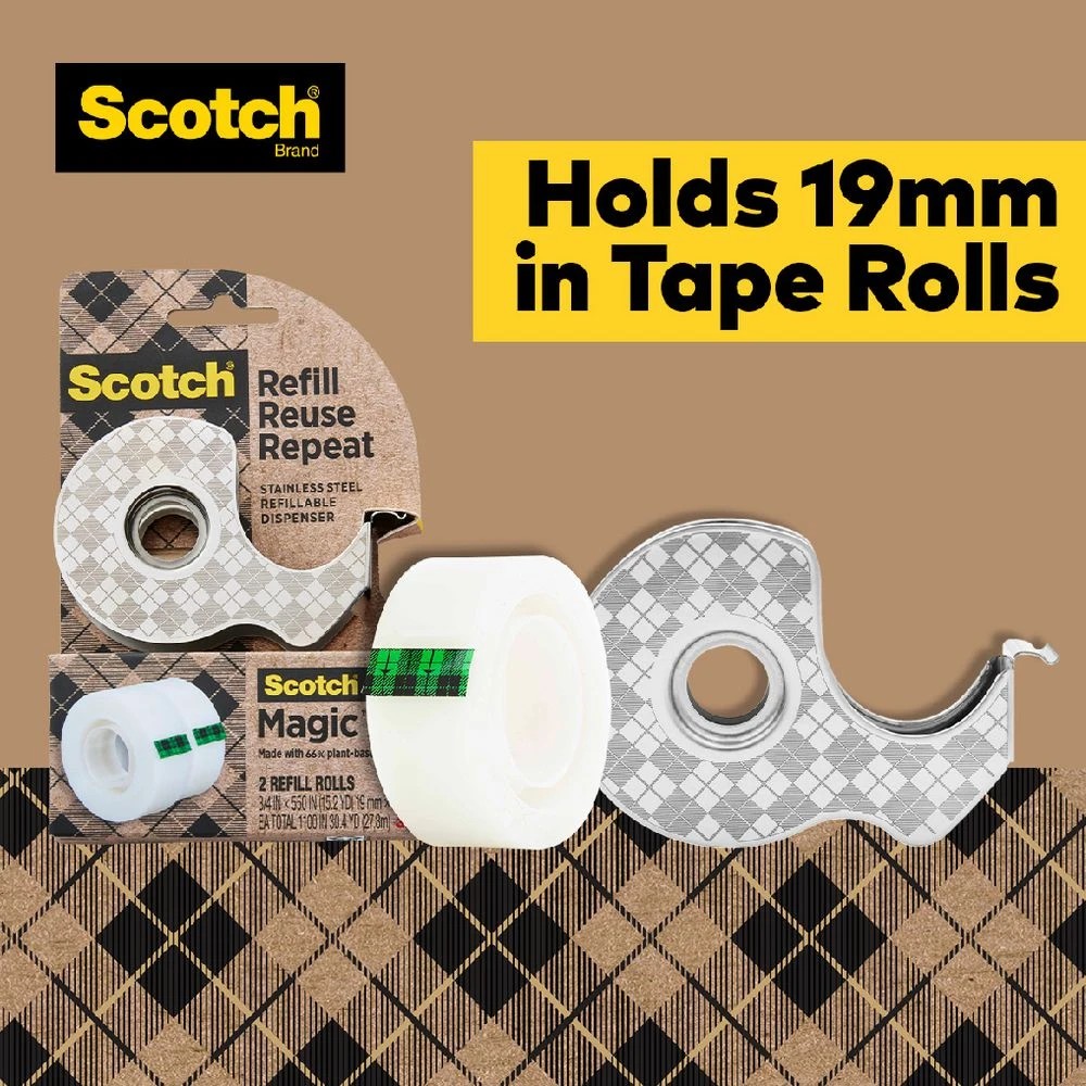 6 Scotch Stainless Steel Refillable Tape Dispenser with Refills, 6 of 9