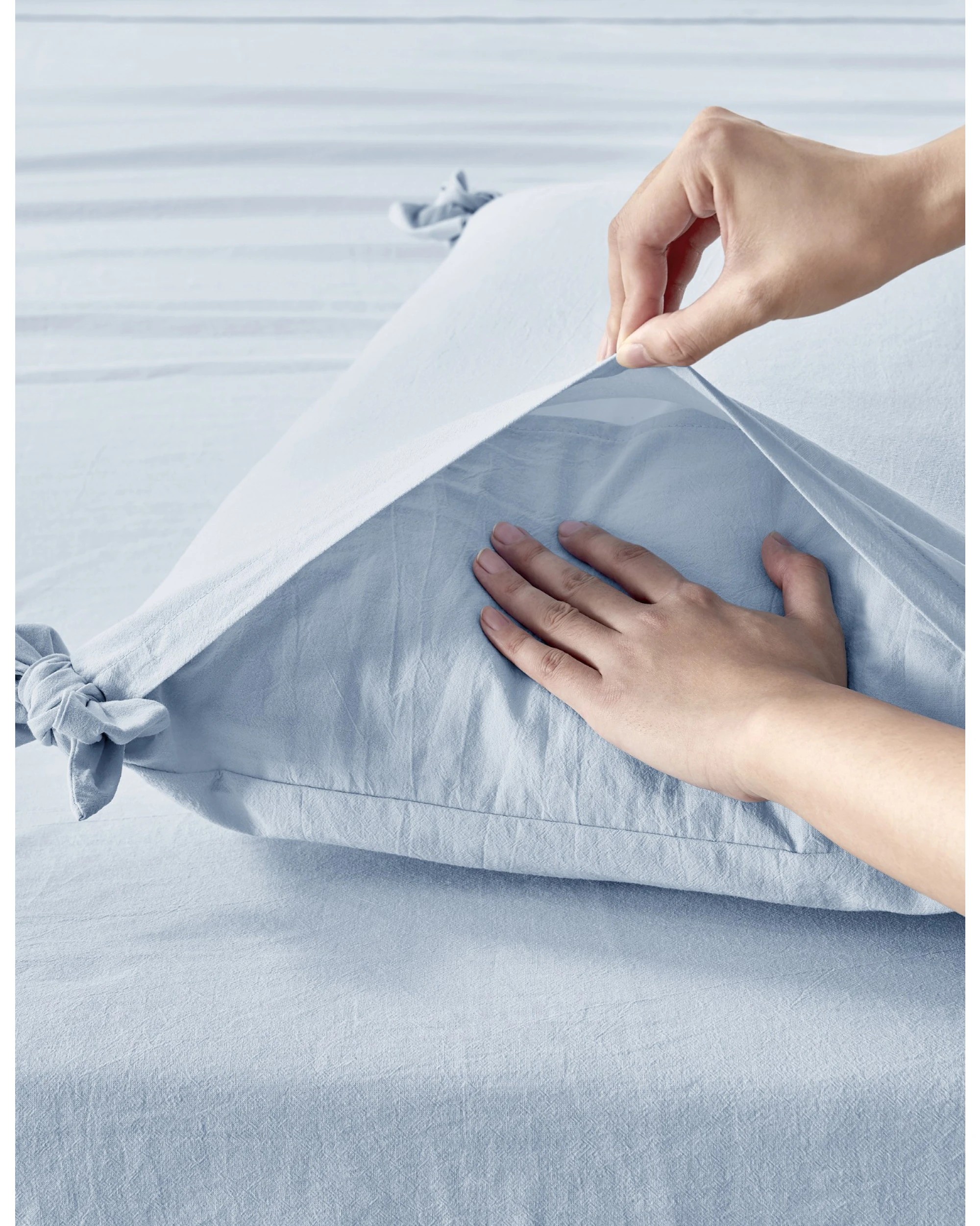 5 Dreamaker Bonnie Washed Cotton Quilt Cover Set with Bows Double Bed - King Single Bed - Sky, 5 of 9