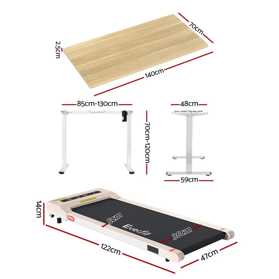 3 Artiss Electric Treadmill with 140cm Automatic Standing Desk Walking Pad - Multi, 3 of 9