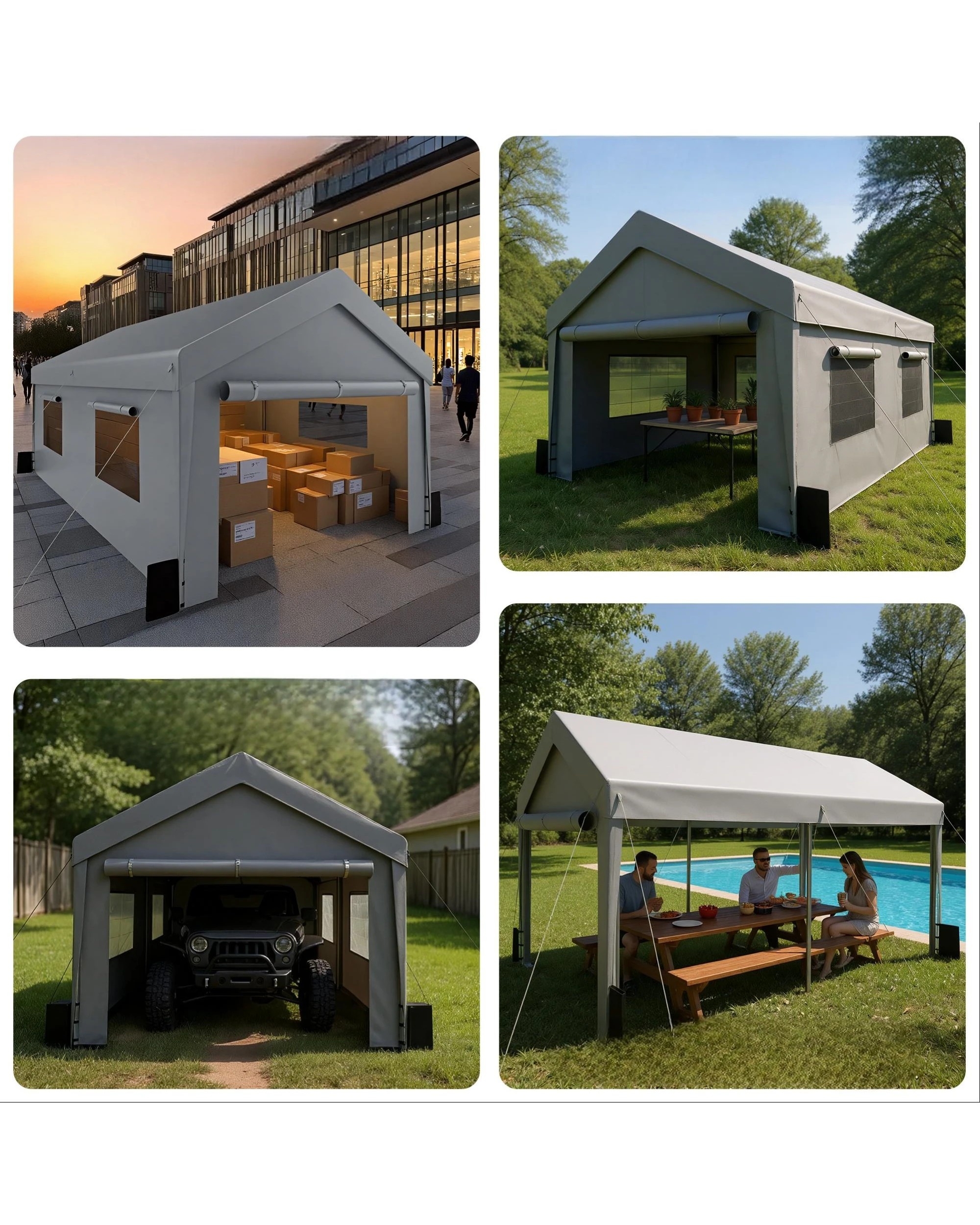 6 Advwin Carport 3x6m Outdoor Portable Garage with Removable and Roll-up Sidewalls/Doors - Grey, 6 of 6