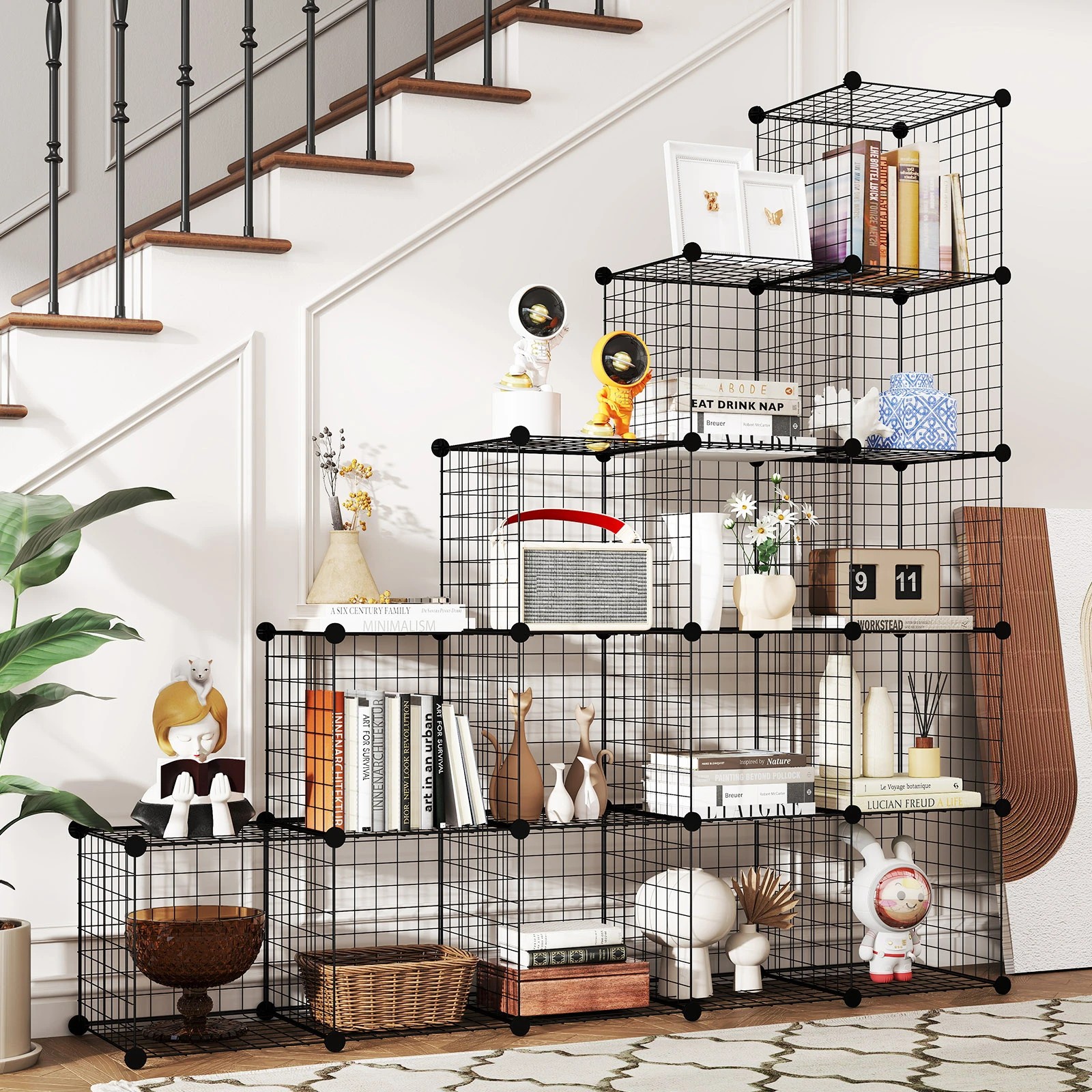 3 Costway 16 Cubes Grid Wire Storage Cabinet DIY Modular Shelf Organizer Rack - Black, 3 of 3