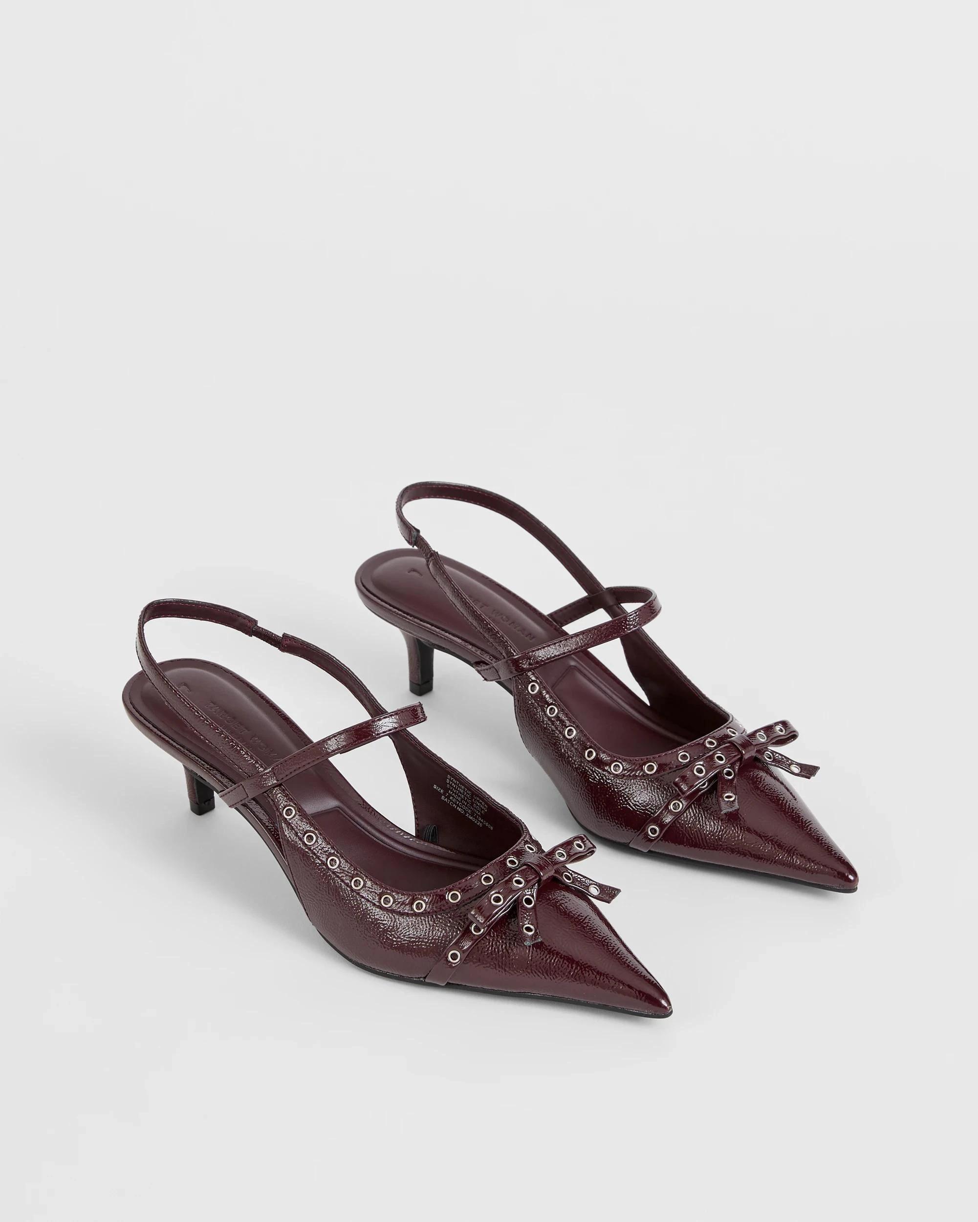 2 Target Woman Eyelet Sling Back Kitten Heel BURGUNDY PATENT, 2 of 3
