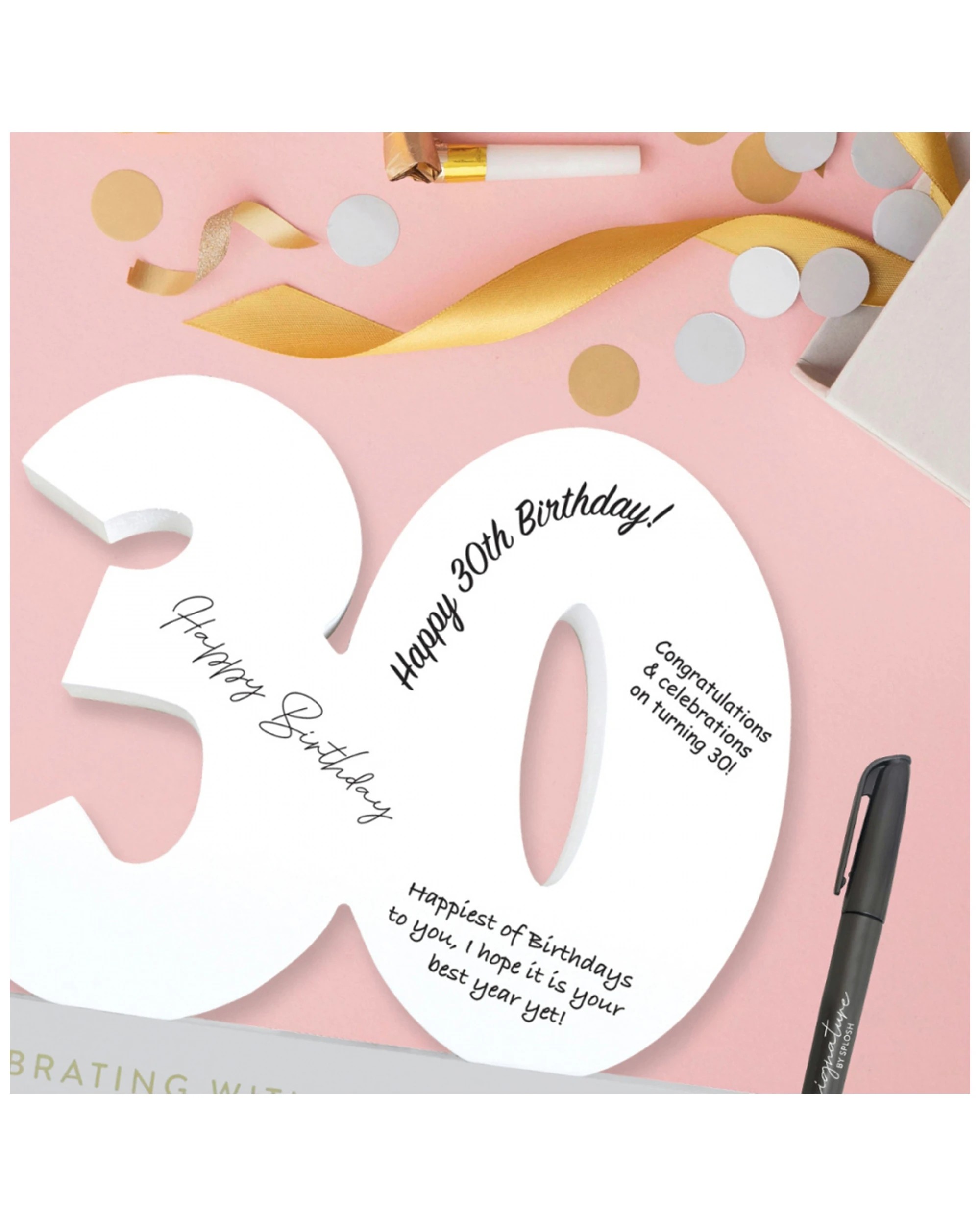 6 Splosh 30th Birthday Wooden Signature Number W/ Marker Keepsake 29x21cm - White, 6 of 6