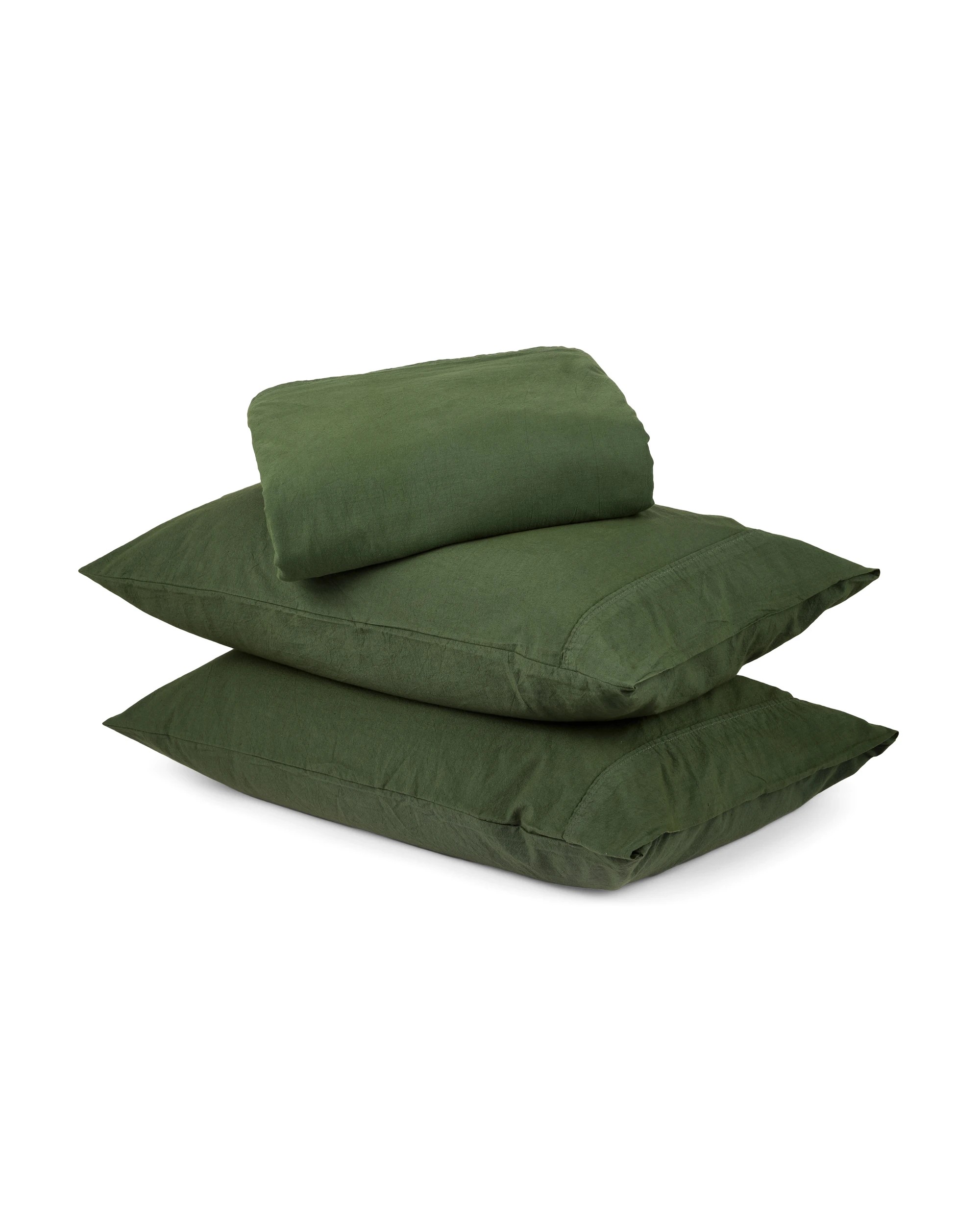 1 Stonewashed Cotton Sheet Set - Queen Bed, Green, 1 of 4