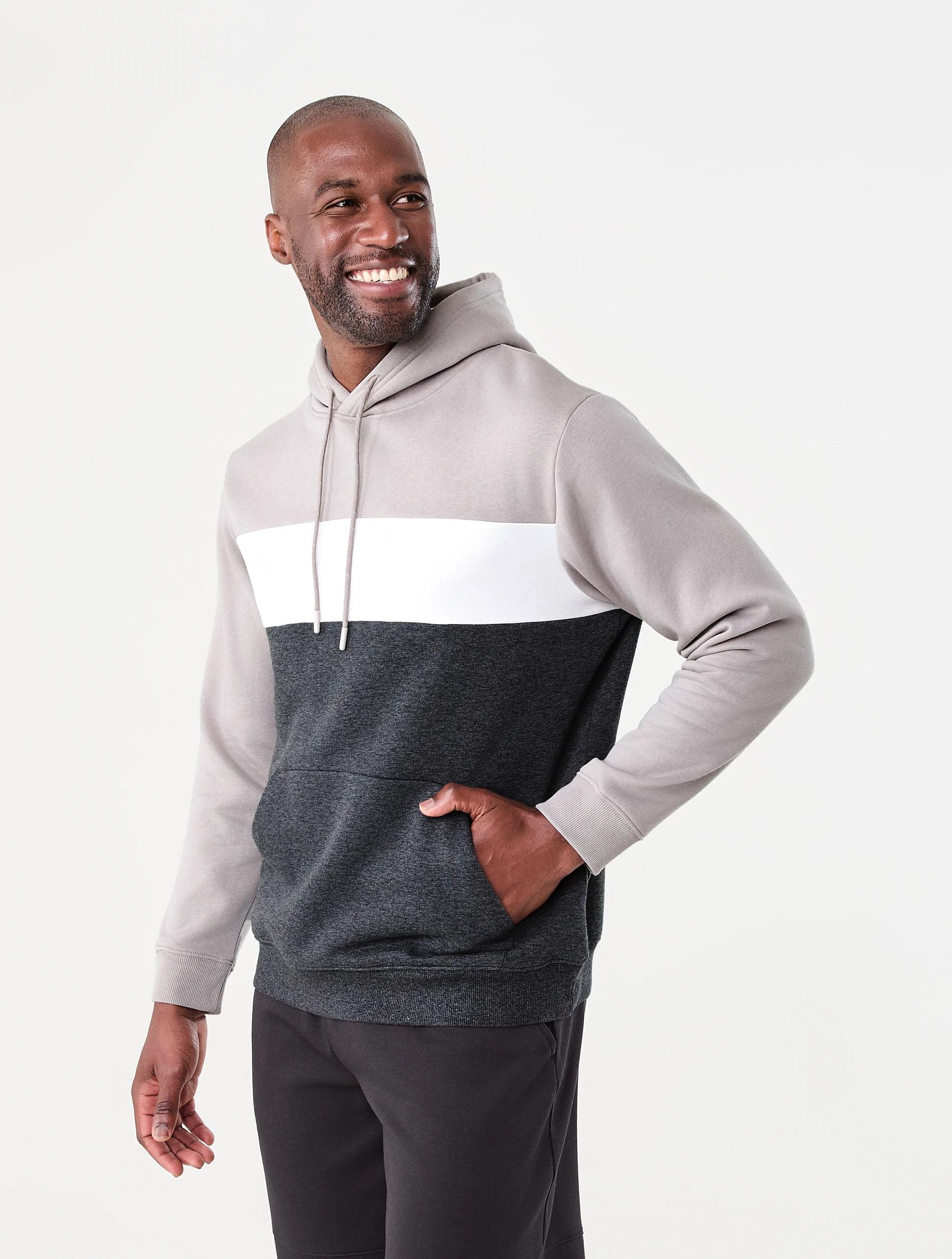 2 Active Mens Colour Block Hoodie Grey/char, 2 of 6