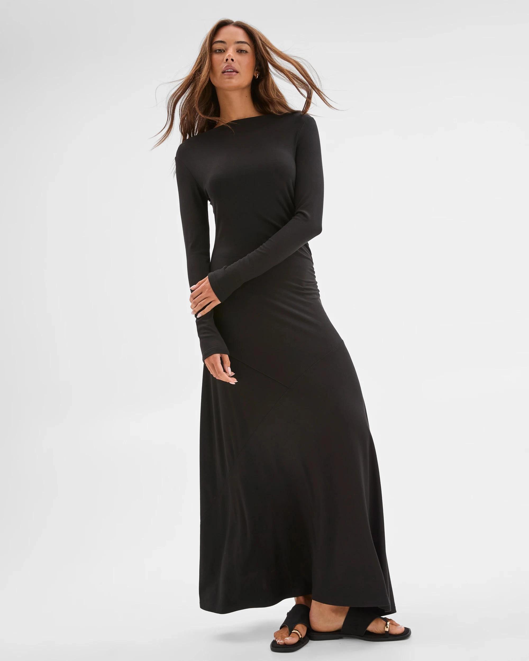 1 Lily Loves Drape Maxi Dress BLACK, 1 of 6