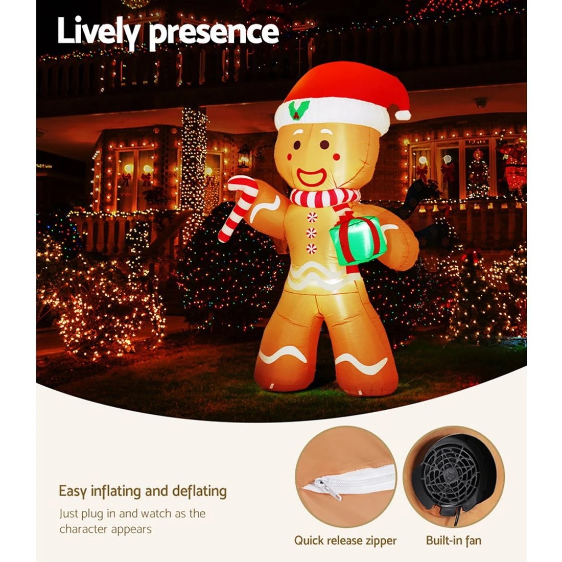 5 Jingle Jollys Christmas Inflatable Gingerbread Man 2.4m Illuminated Decorations Durable Space Saving Modern Decor - Gold, 5 of 7