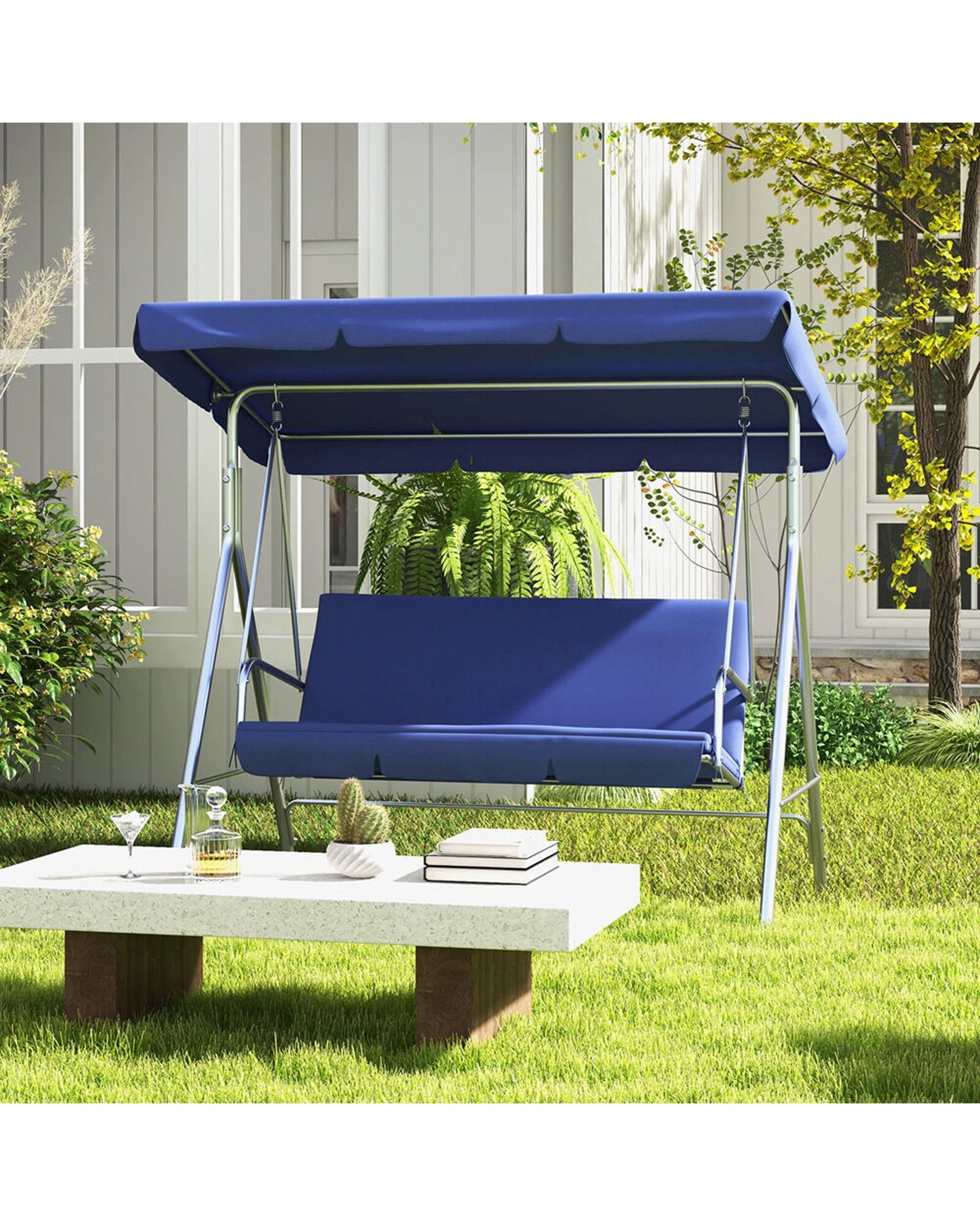 2 Milano Outdoor Polyester Steel 3-Seater Garden Swing Chair 170x155cm Dark, 2 of 4