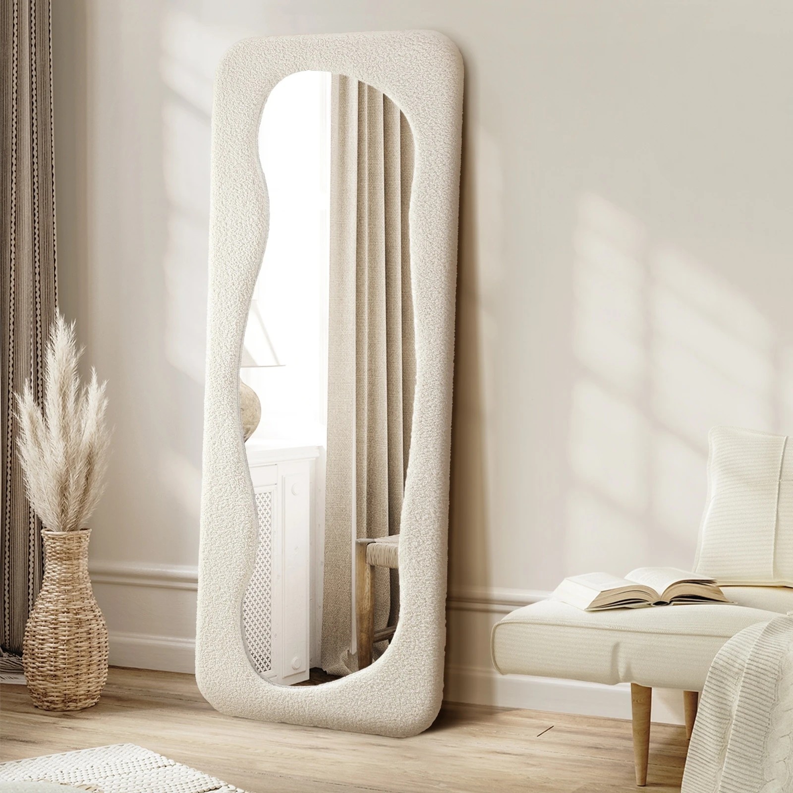 3 Oikiture Full Length Mirror 160x60cm Boucle Floor Mirrors Bedroom Living Room
 - White, 3 of 9