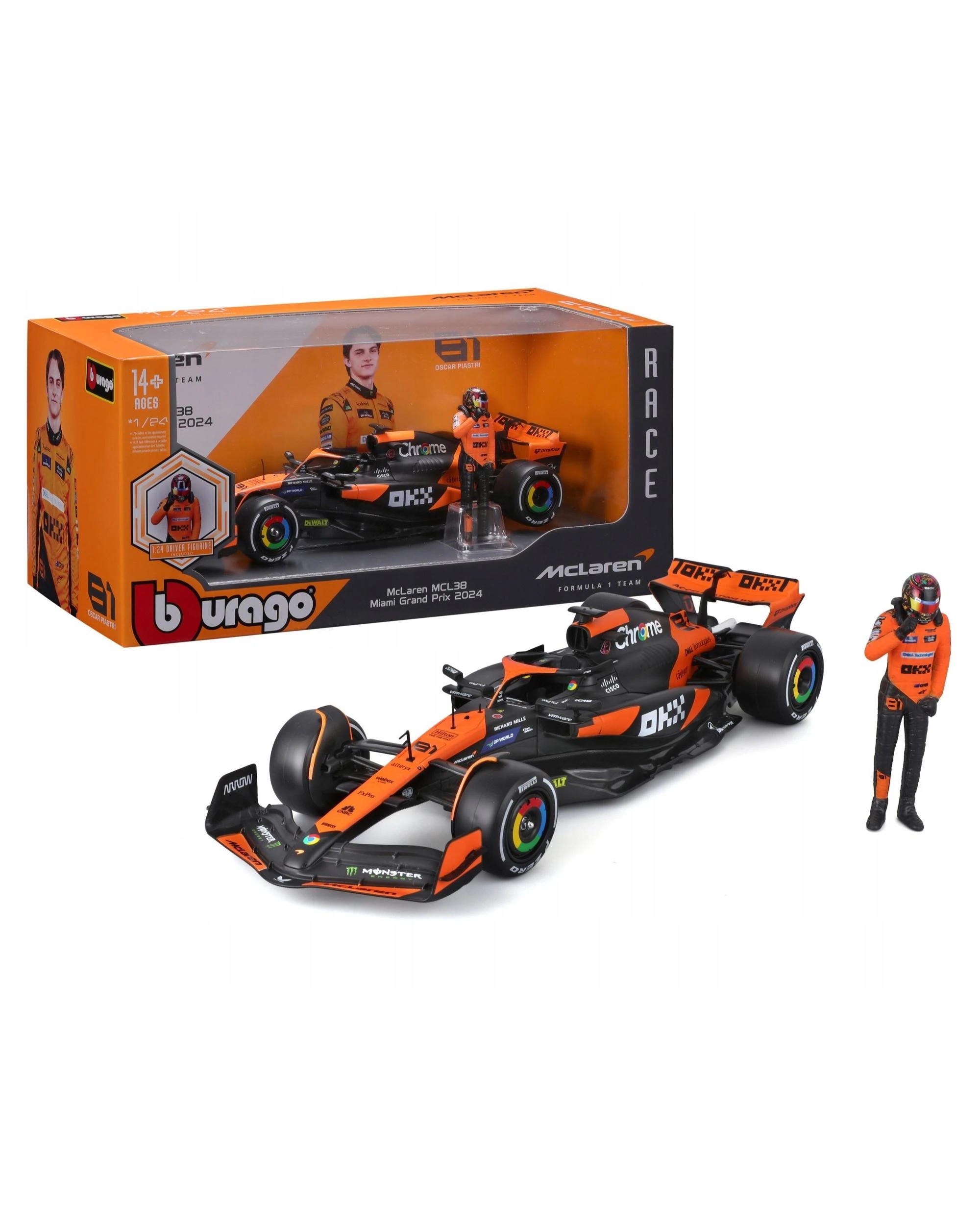 1 Bburago Formula Racing 2024 F-1 McLaren MCL38 with #81 Oscar Piastri Figurine 1:24 Scale Diecast Vehicle, 1 of 7