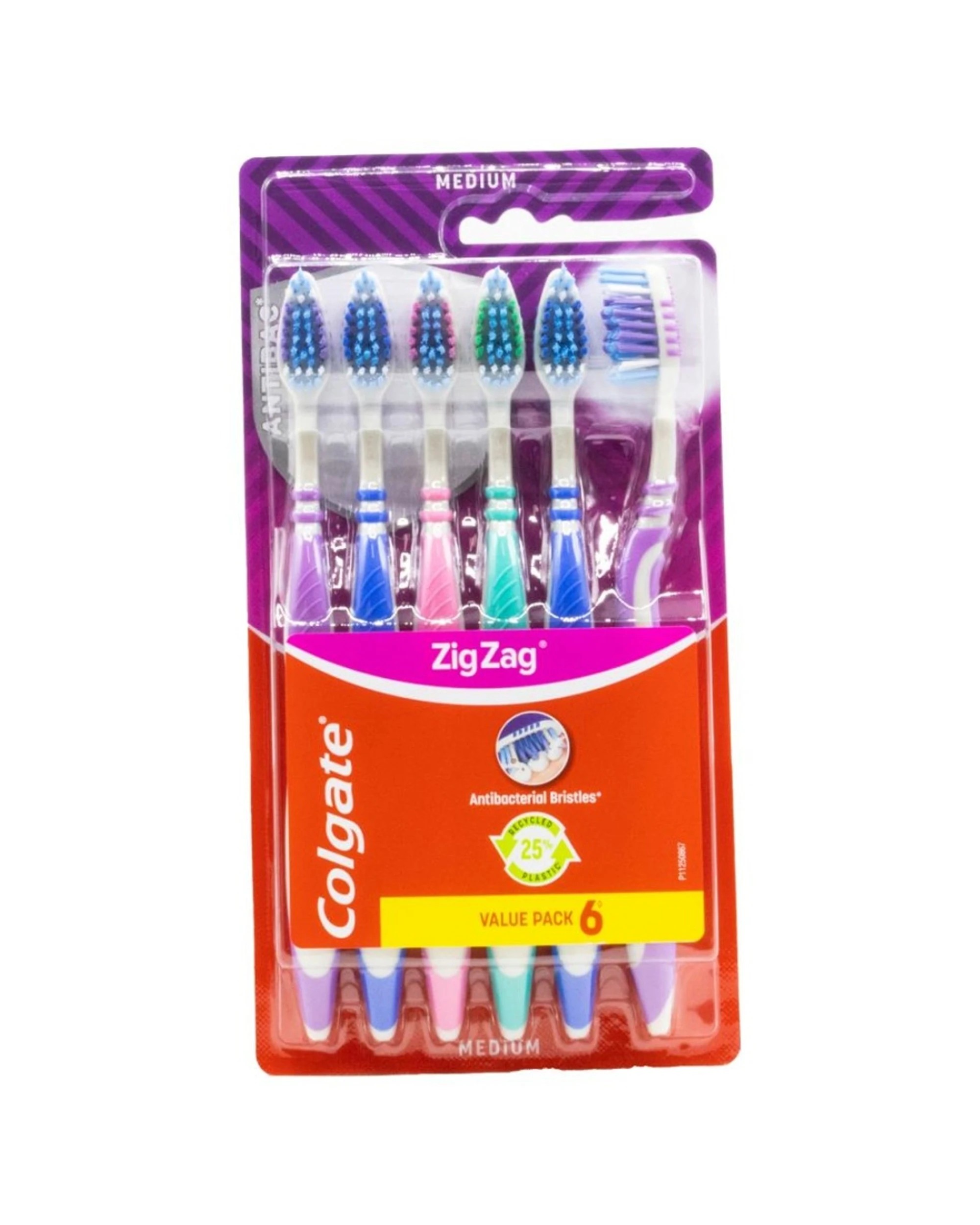 2 Colgate Zig Zag Antibacterial Bristles Toothbrush Set Medium 6PK Dental Care - Multi, 2 of 3
