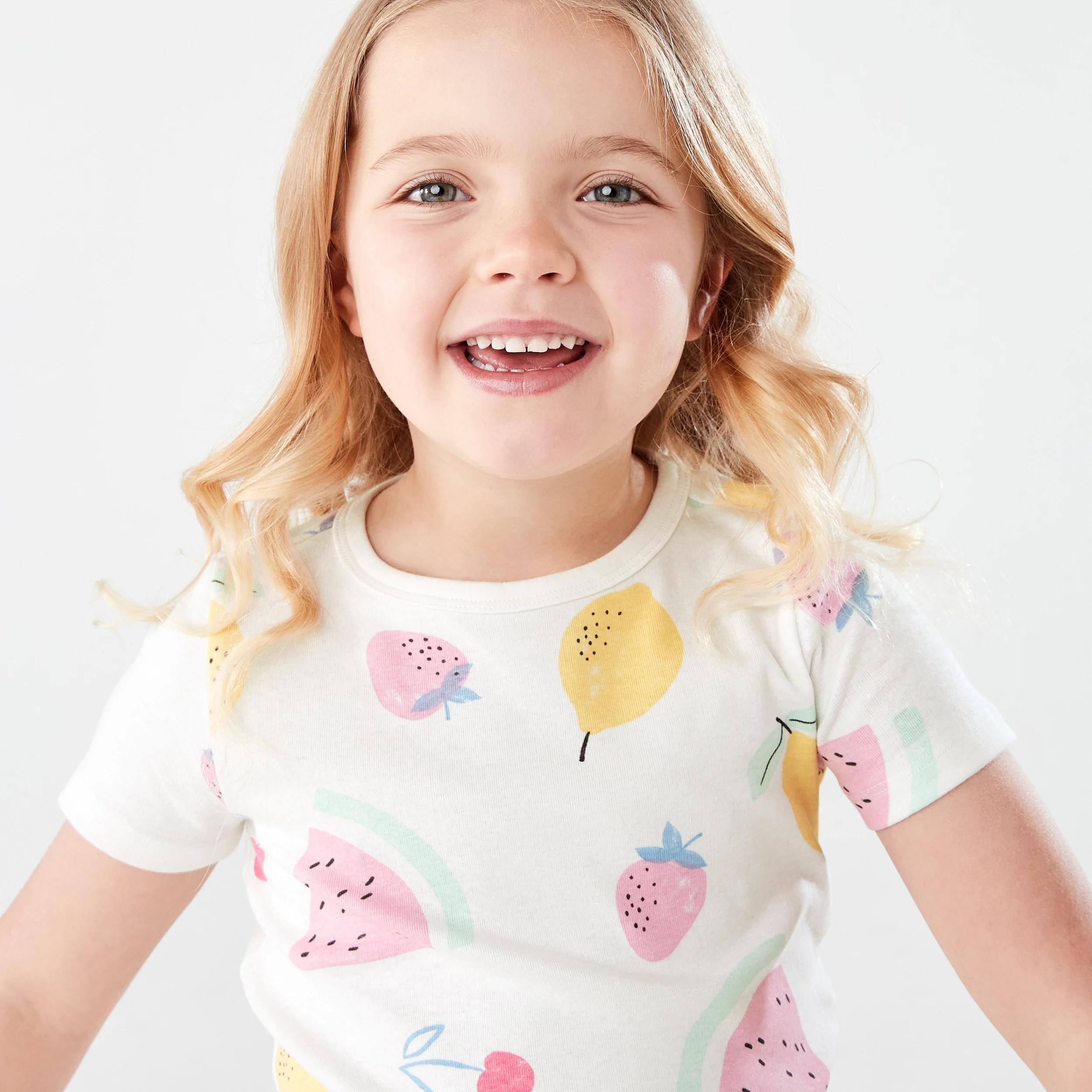 3 Short Sleeve Ribbed Pyjama Set WHITE FRUIT, 3 of 8