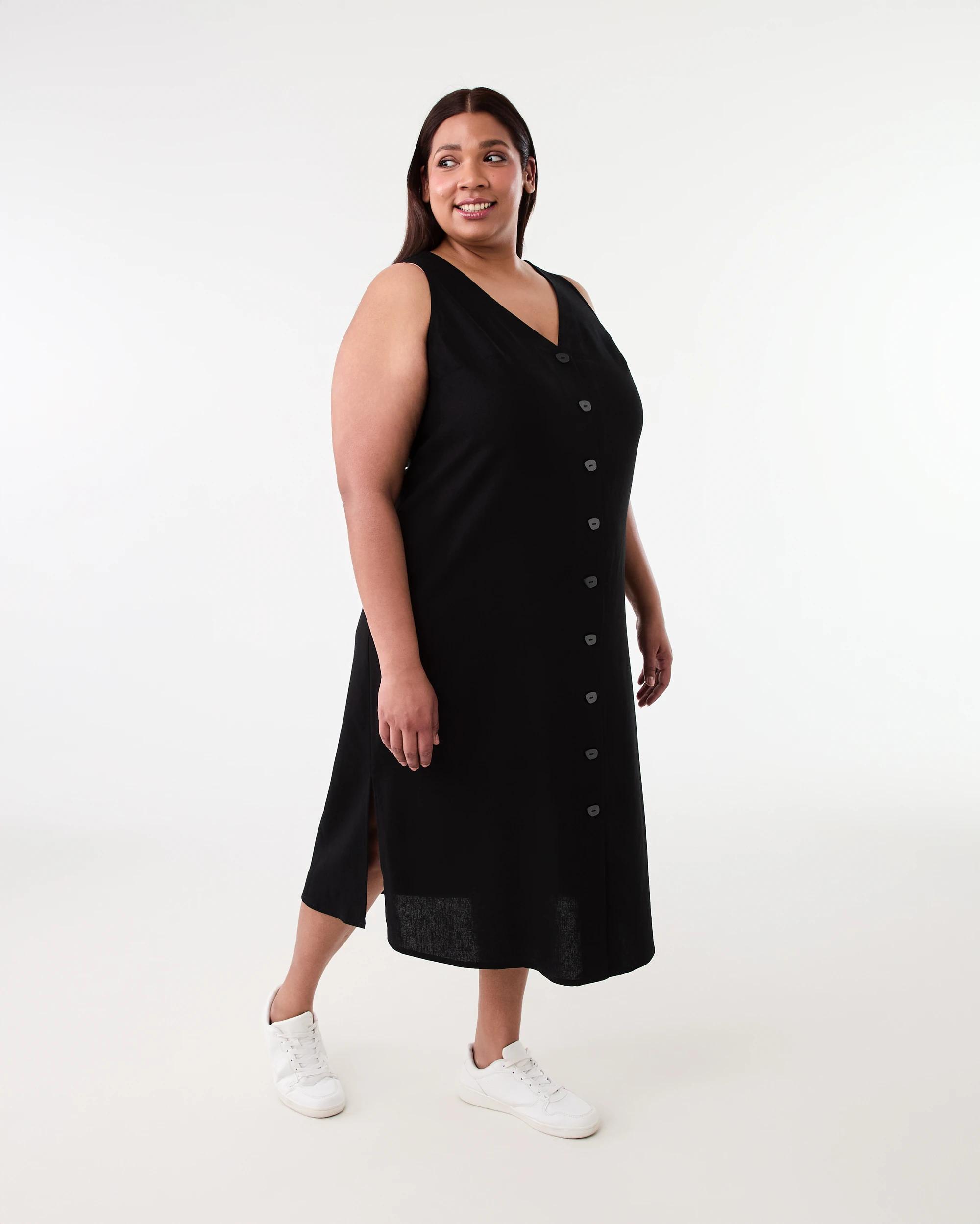 2 Curve Sleeveless Button Through Midi Dress Black, 2 of 7