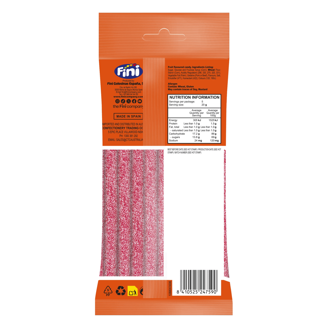 2 Fini Strawberry Shock Sour Pencils 100g, 2 of 2