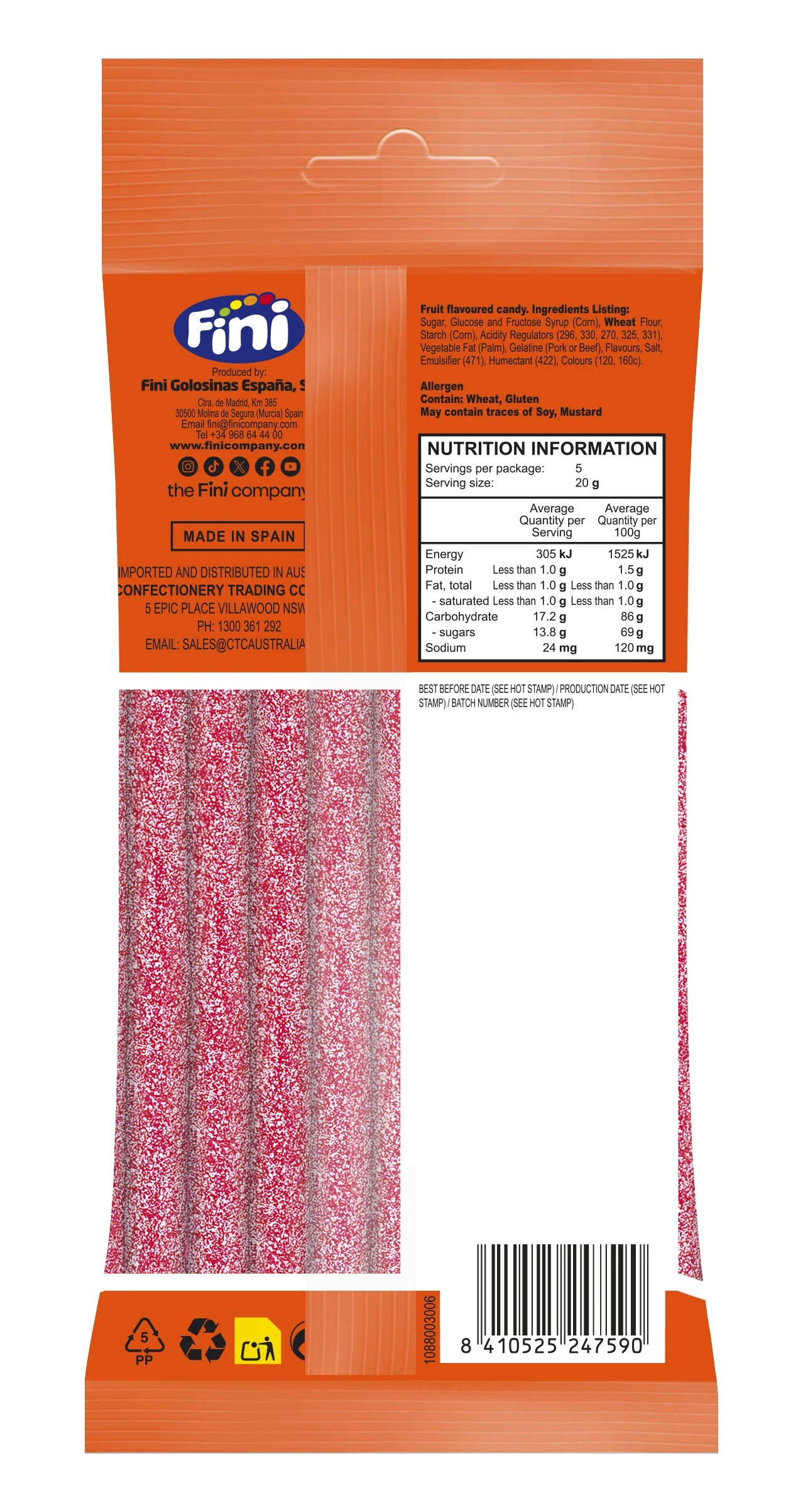 2 Fini Strawberry Shock Sour Pencils 100g, 2 of 2