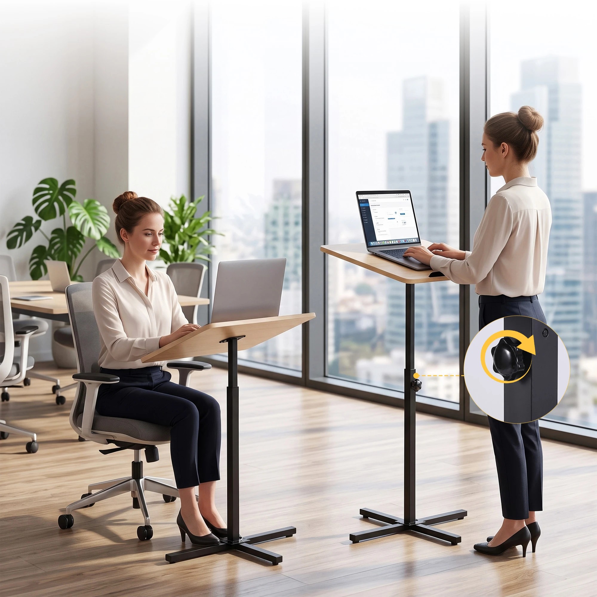 6 Artiss Floor Podium Stand 78-127CM Height Adjustable Portable Laptop Desk - Natural, 6 of 10