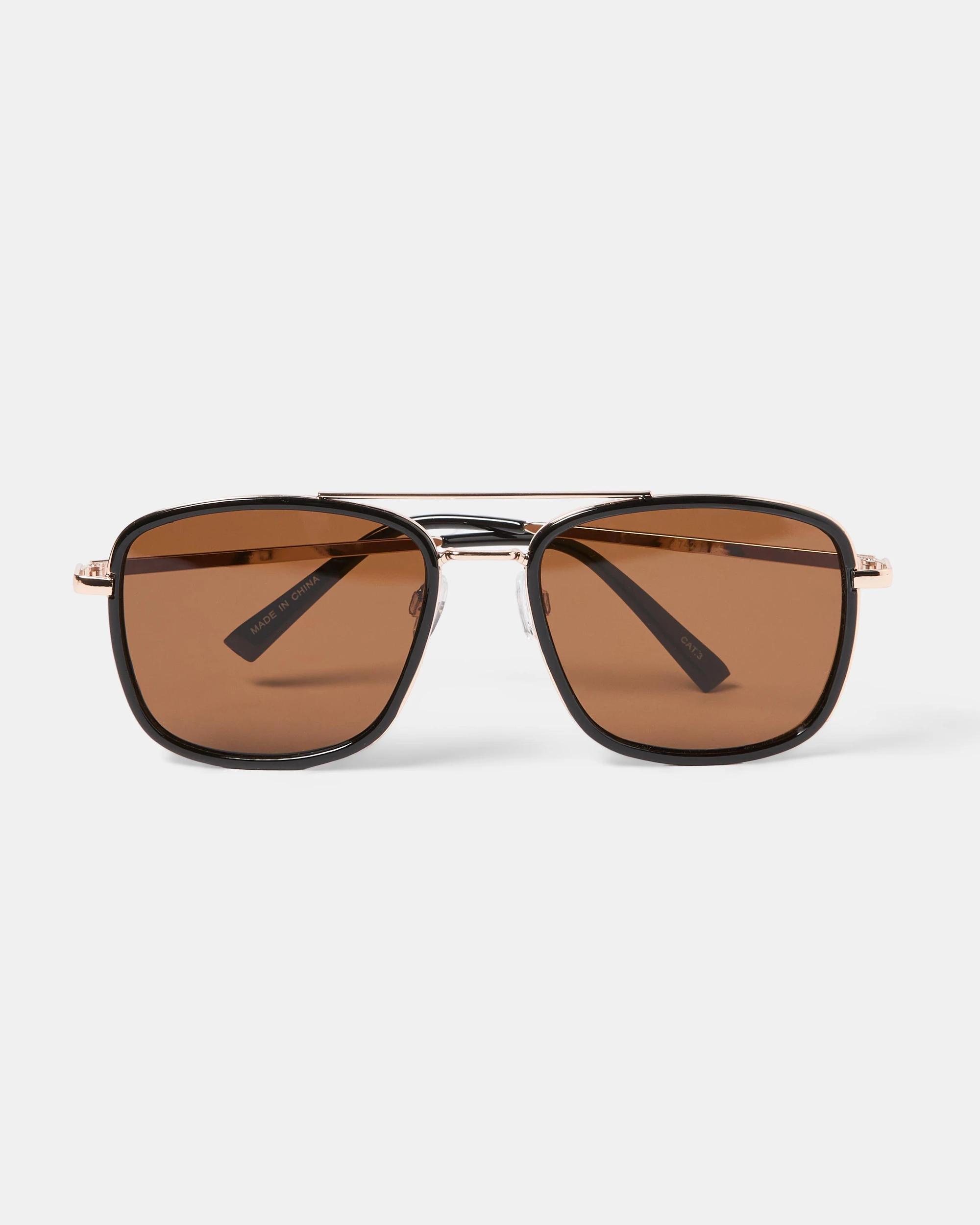 4 Metal Combo Aviator Sunglasses Brown Gold, 4 of 5