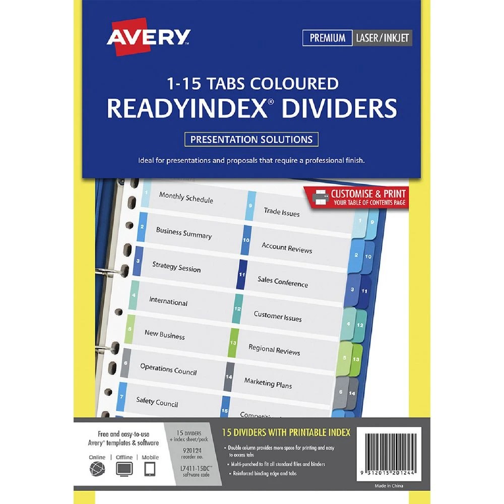 1 Avery Table of Contents Divider A4 1-15 Tab, 1 of 1