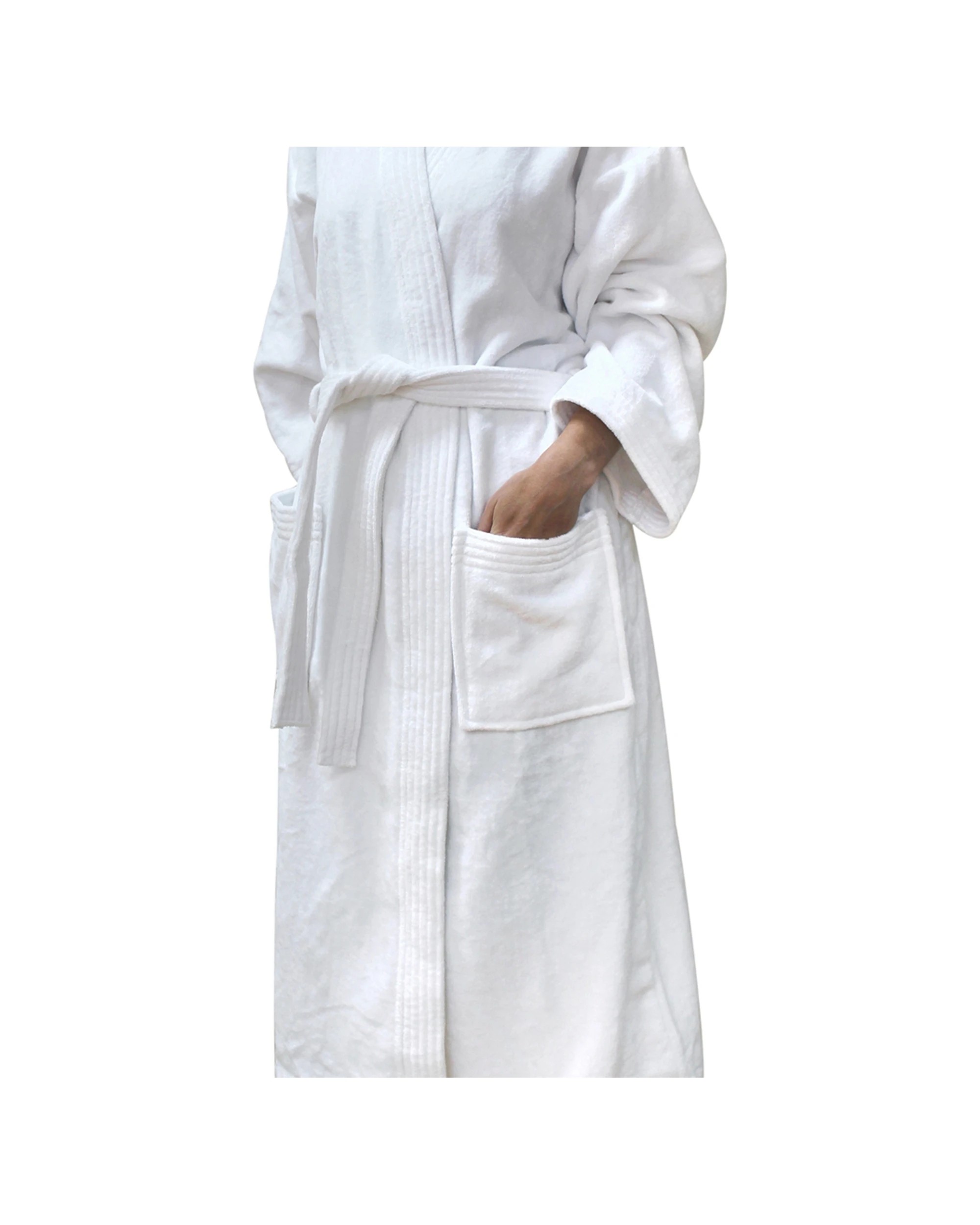 1 Jason Commercial Cotton Velour Kimono Bath Robe 124cm 400gsm 100% Cotton - White, 1 of 1