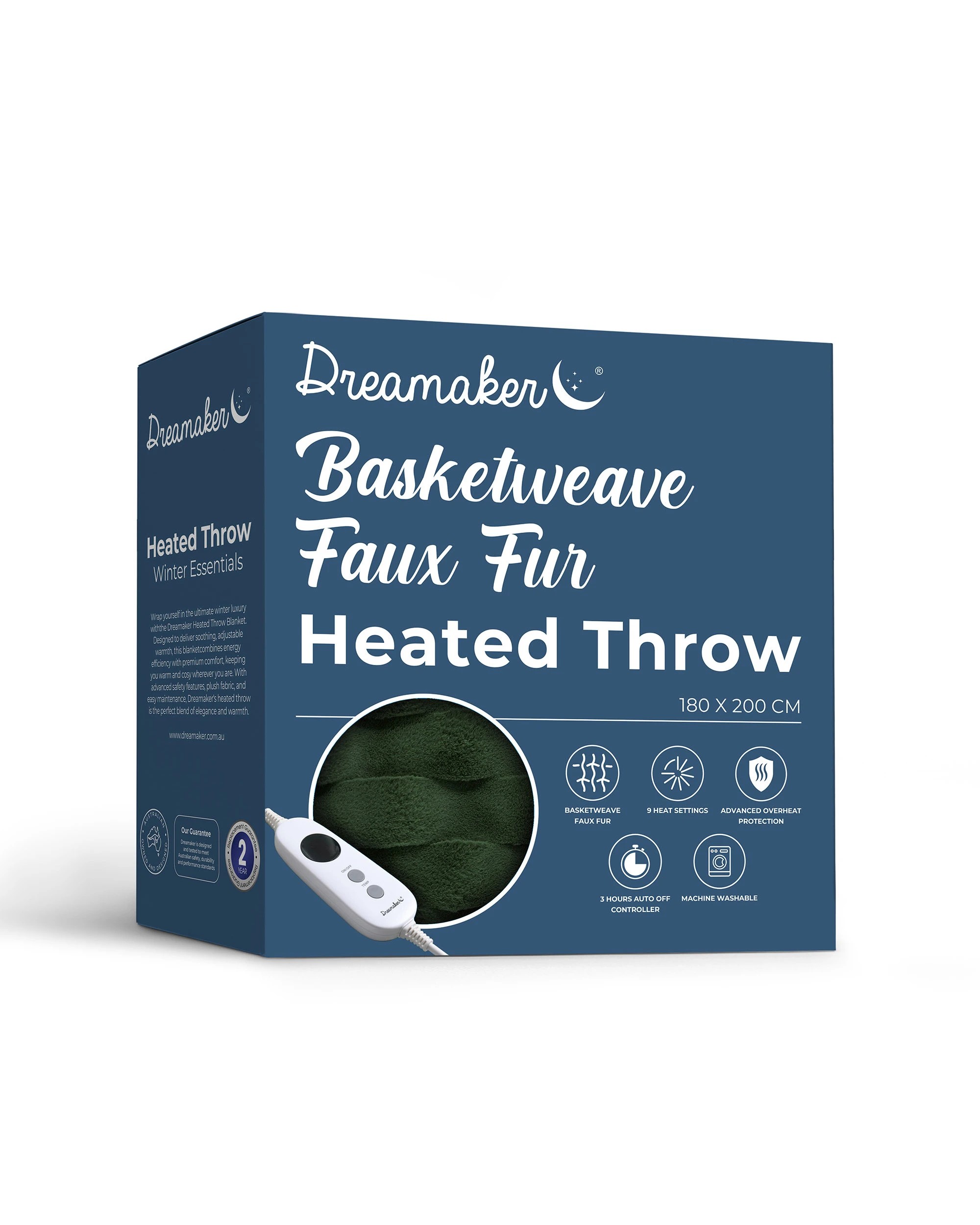 10 Dreamaker Basketweave Faux Fur Heated Throw 180x200cm - Olive, 10 of 10