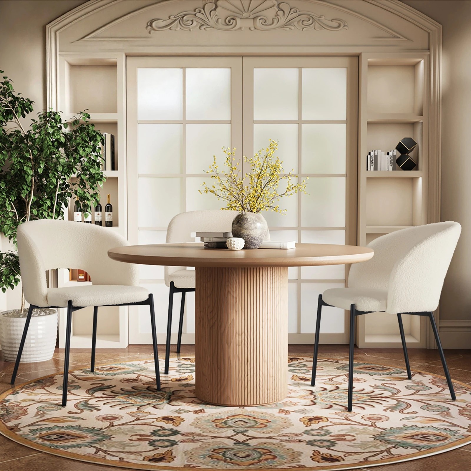 5 Oikiture 2x Sherpa Dining Chair Accent Chairs Tub Armchairs Metal Legs
 - White, 5 of 10