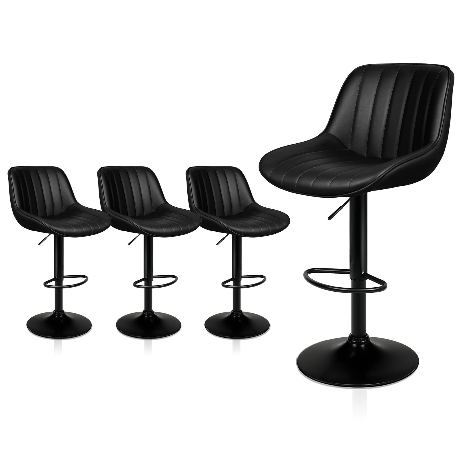 1 Alfordson 4x Bar Stools Gas Lift Leather Bar Chairs Kitchen Swivel - Black, 1 of 10