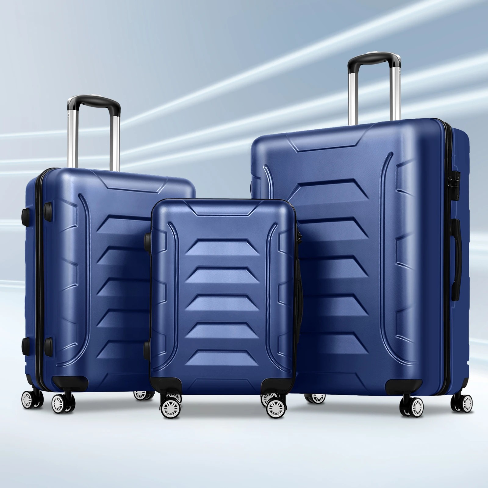 2 Alfordson Luggage 3PCS Set Suitcase ABS+PC Trolley TSA Hard Shell Case - Blue, 2 of 9