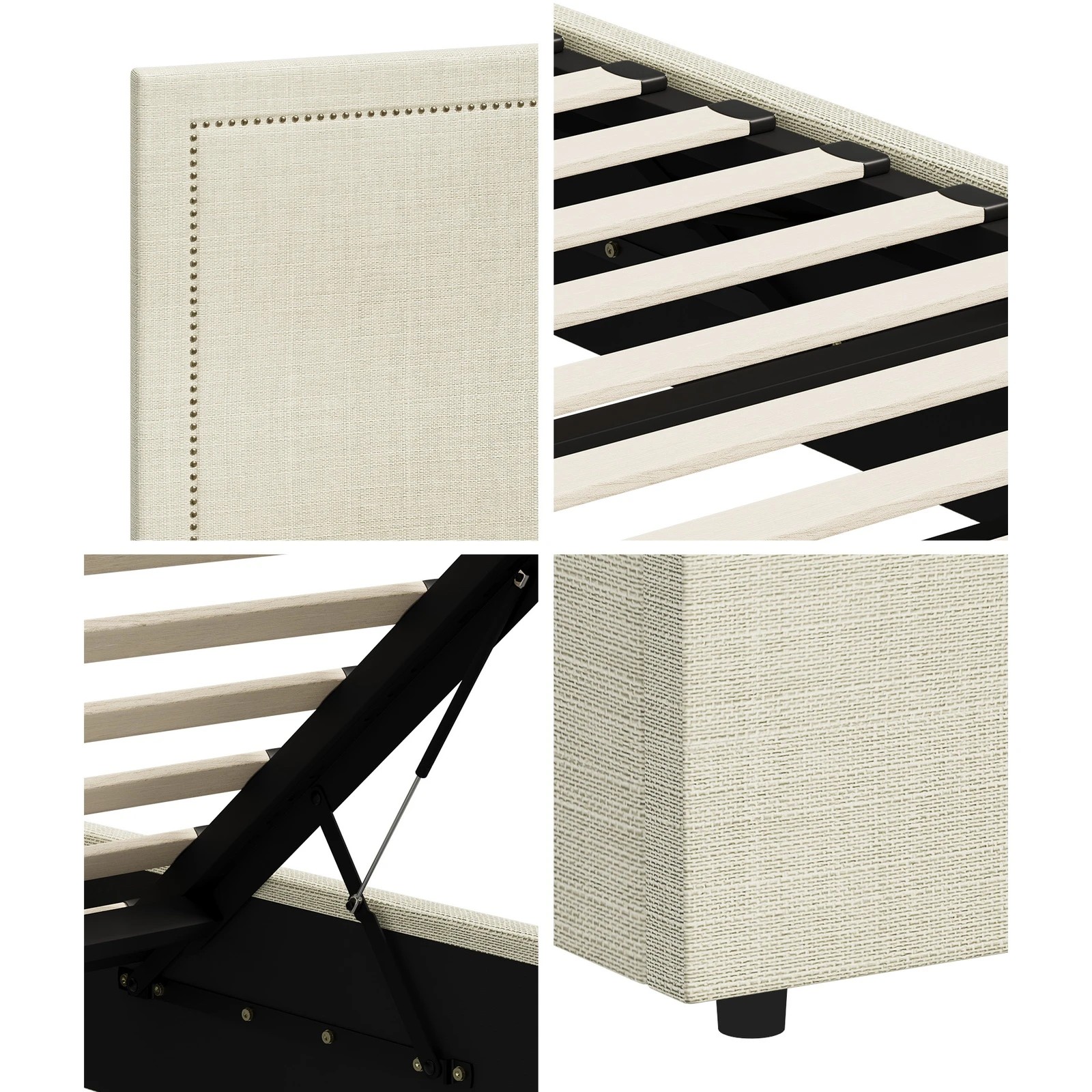 7 Oikiture Bed Frame Queen Size Gas Lift Storage Beds With Mattress Set ADI - Beige, 7 of 8