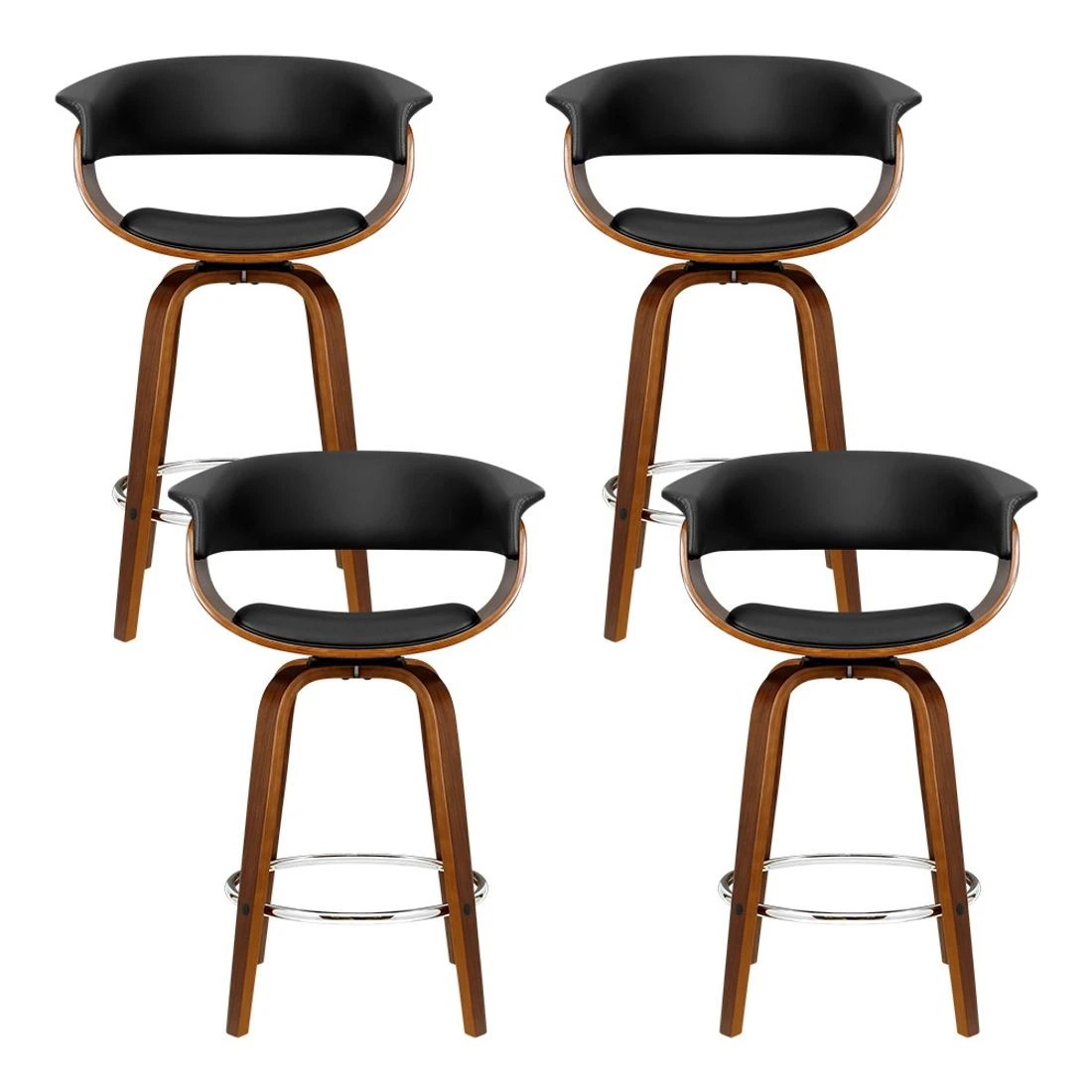3 Artiss 4x Bar Stools Swivel PU Seat Wooden - Black, 3 of 7