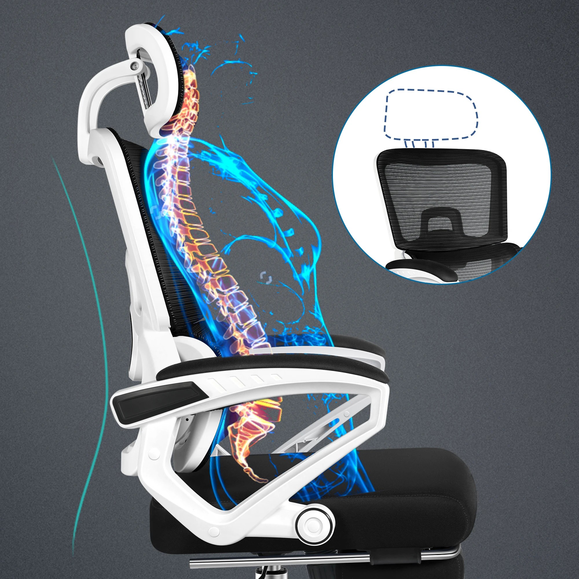 4 Alfordson Mesh Office Chair Racing Ergonomic Executive Computer Recliner Work - White Black, 4 of 10