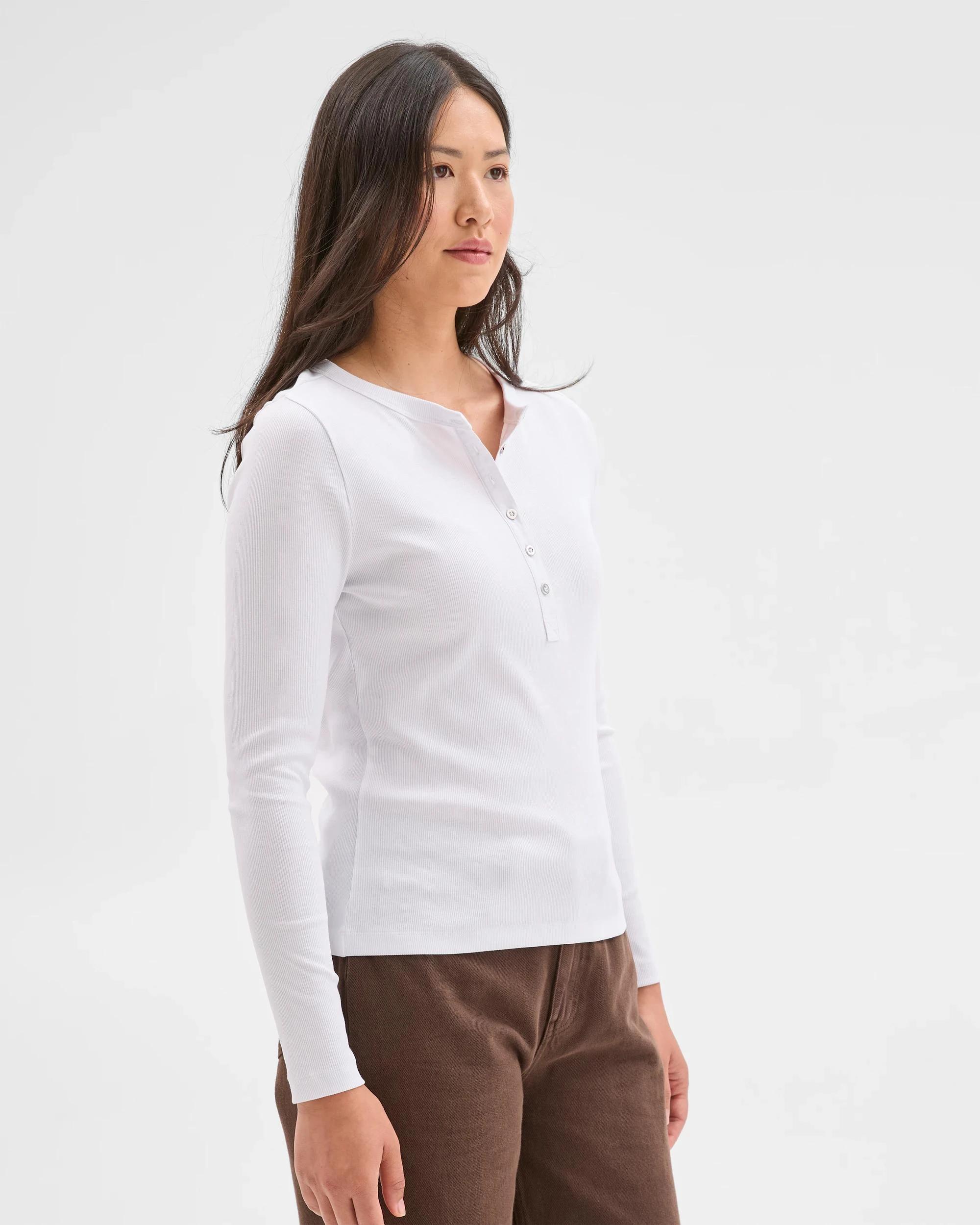 5 Target Woman Australian Cotton Long Sleeve Rib Henley T-Shirt WHITE, 5 of 7