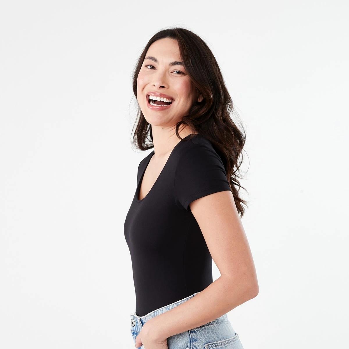 3 Short Sleeve Scoop Neck Bodysuit BLACK, 3 of 6