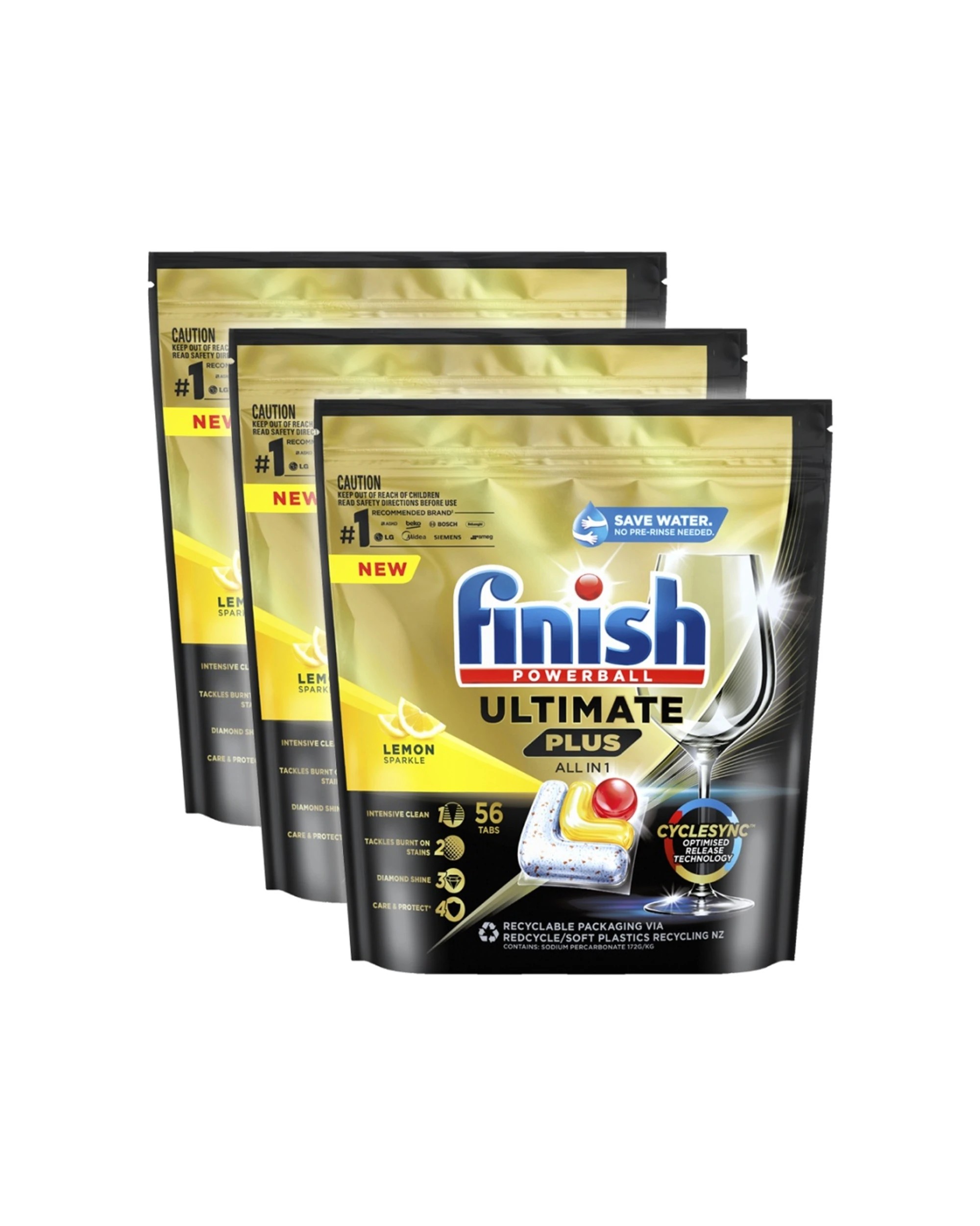 1 Finish 3x 56pc Powerball Ultimate Plus All In 1 Dishwasher Tablets Lemon Sparkle, 1 of 3
