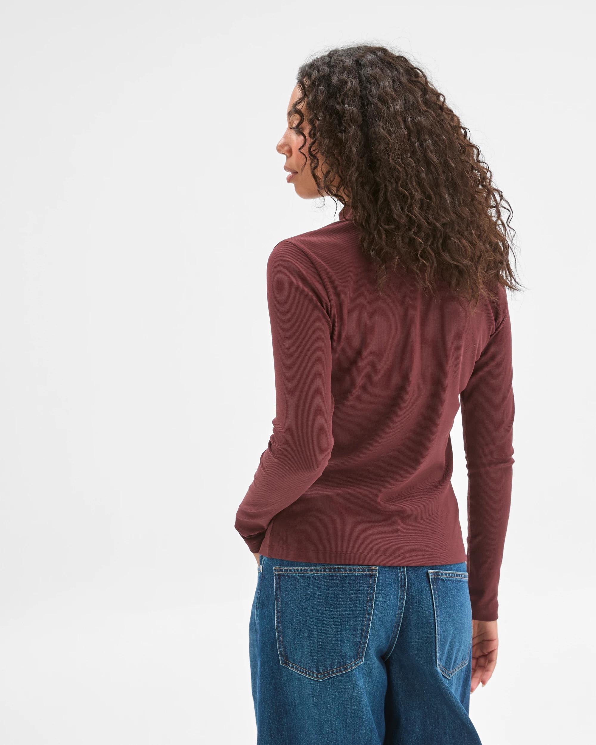 6 Target Woman Australian Cotton Long Sleeve Mock Neck Henley Top BURGUNDY, 6 of 6
