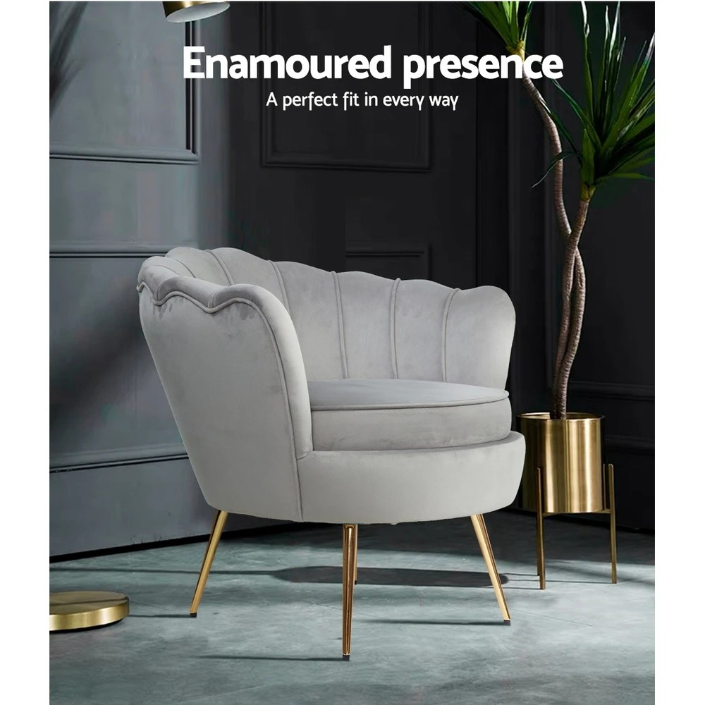 2 Artiss Armchair Velvet - Grey, 2 of 6