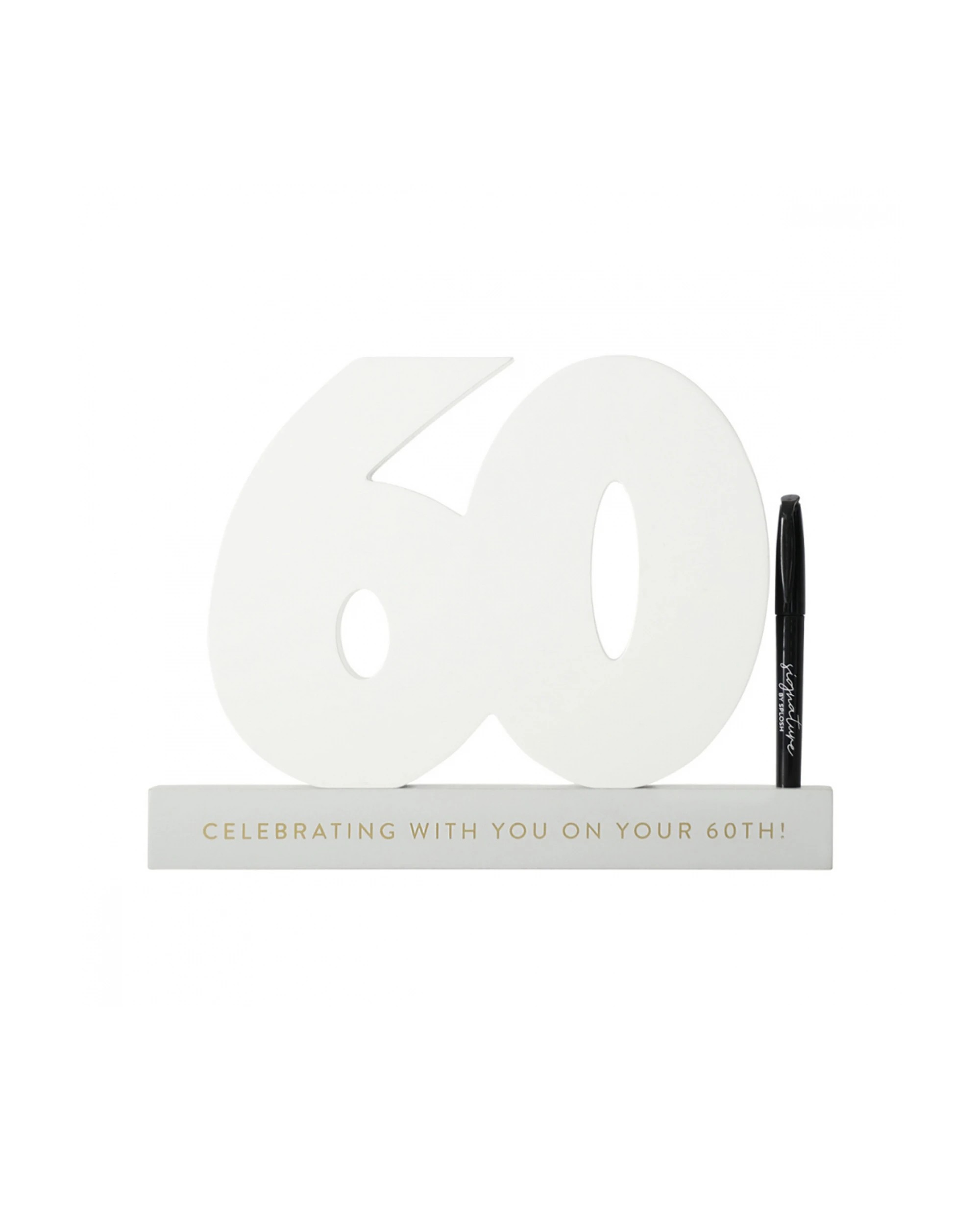 1 Splosh 60th Birthday Wooden Signature Number W/ Marker Keepsake 29x21cm White
 - White, 1 of 8