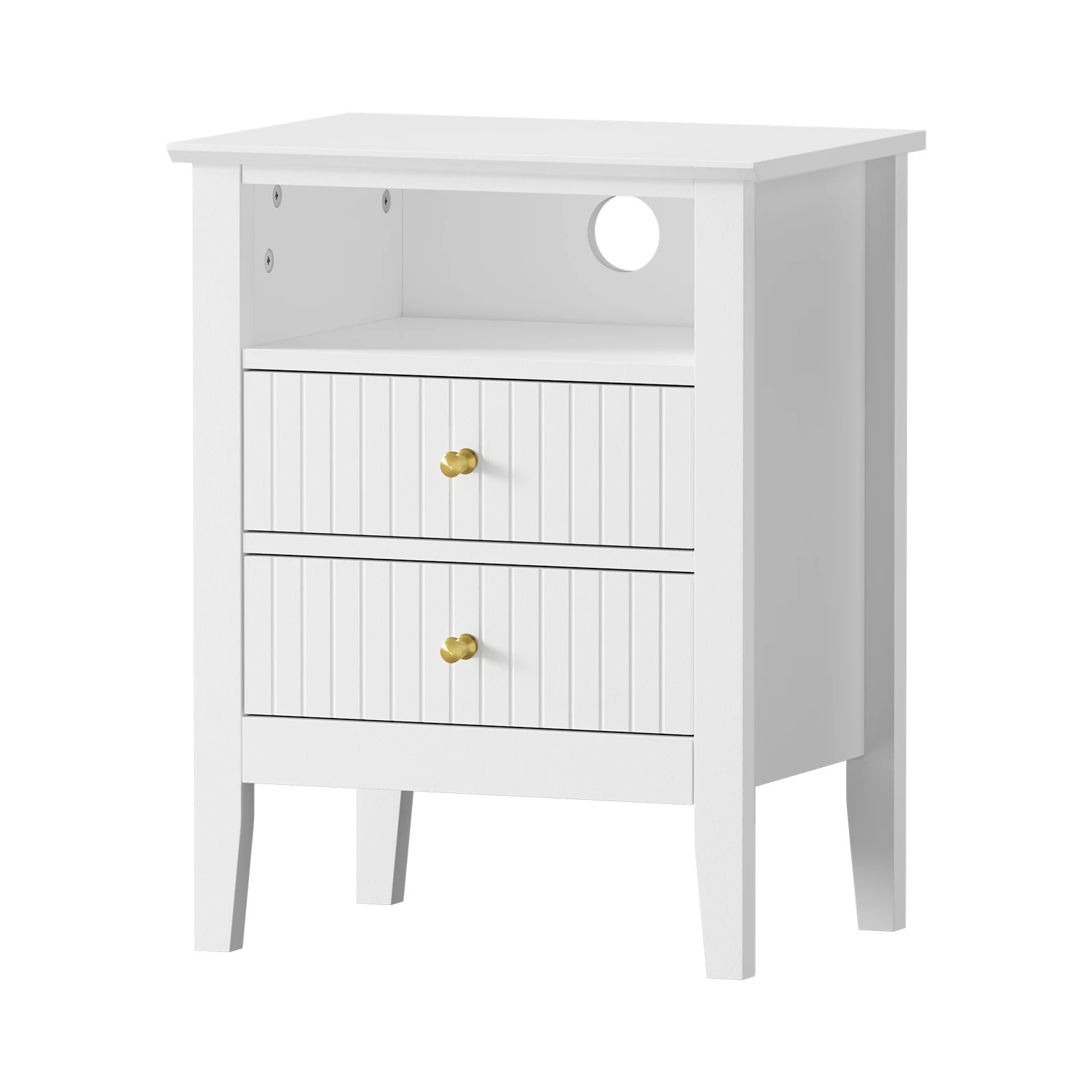 1 Oikiture Bedside Table Nightstand 2 Drawer with Shelf Storage Cabinet - White, 1 of 9