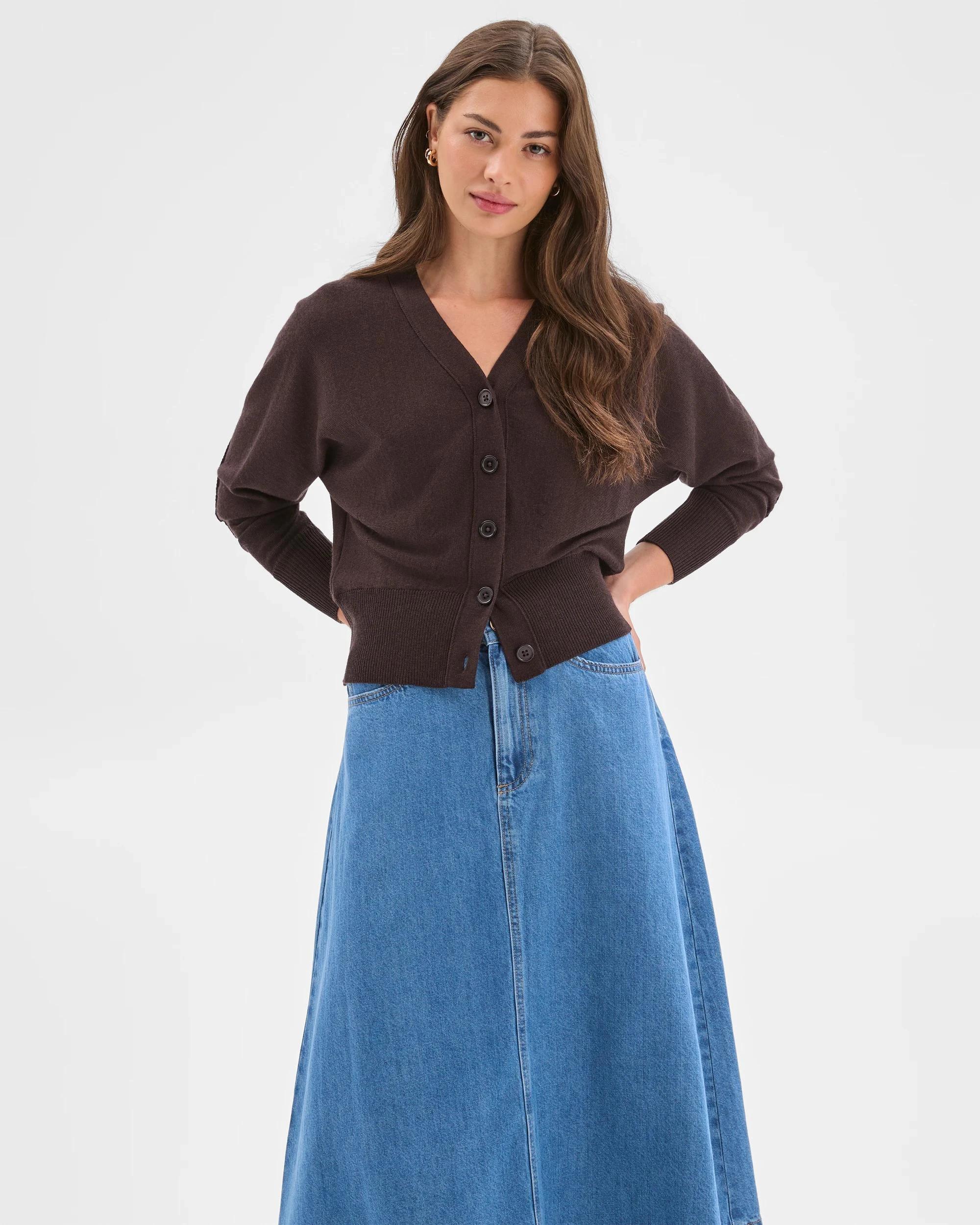 2 Target Petites Petites Australian Merino Wool Long Raglan Sleeve Cardigan DARK CHOCOLATE, 2 of 7