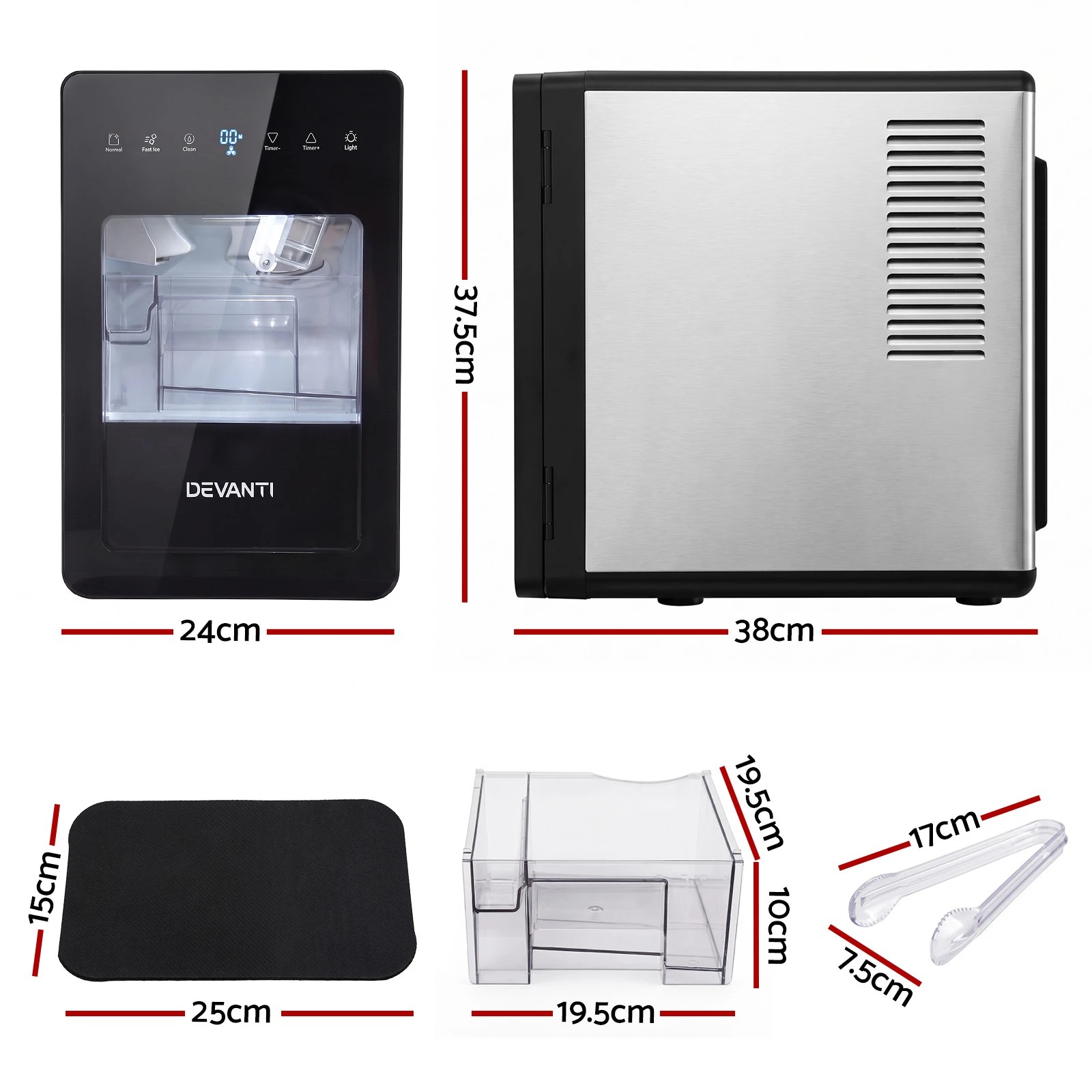 Devanti Ice Maker 5cm Large Ice Cube Countertop Machine- Black - Kmart