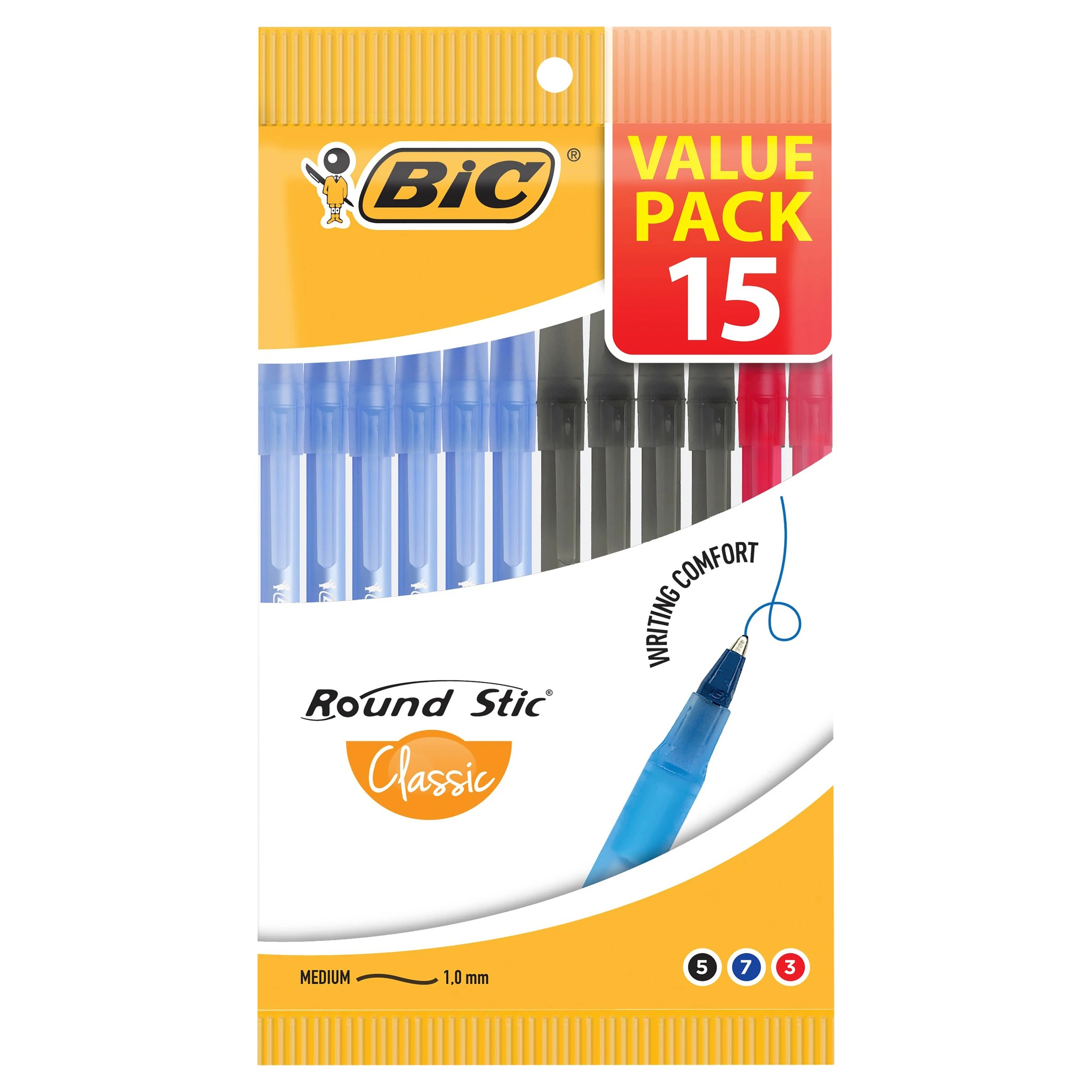 1 15 Pack BIC Round Stic Assorted Ballpoint Pens, 1 of 6