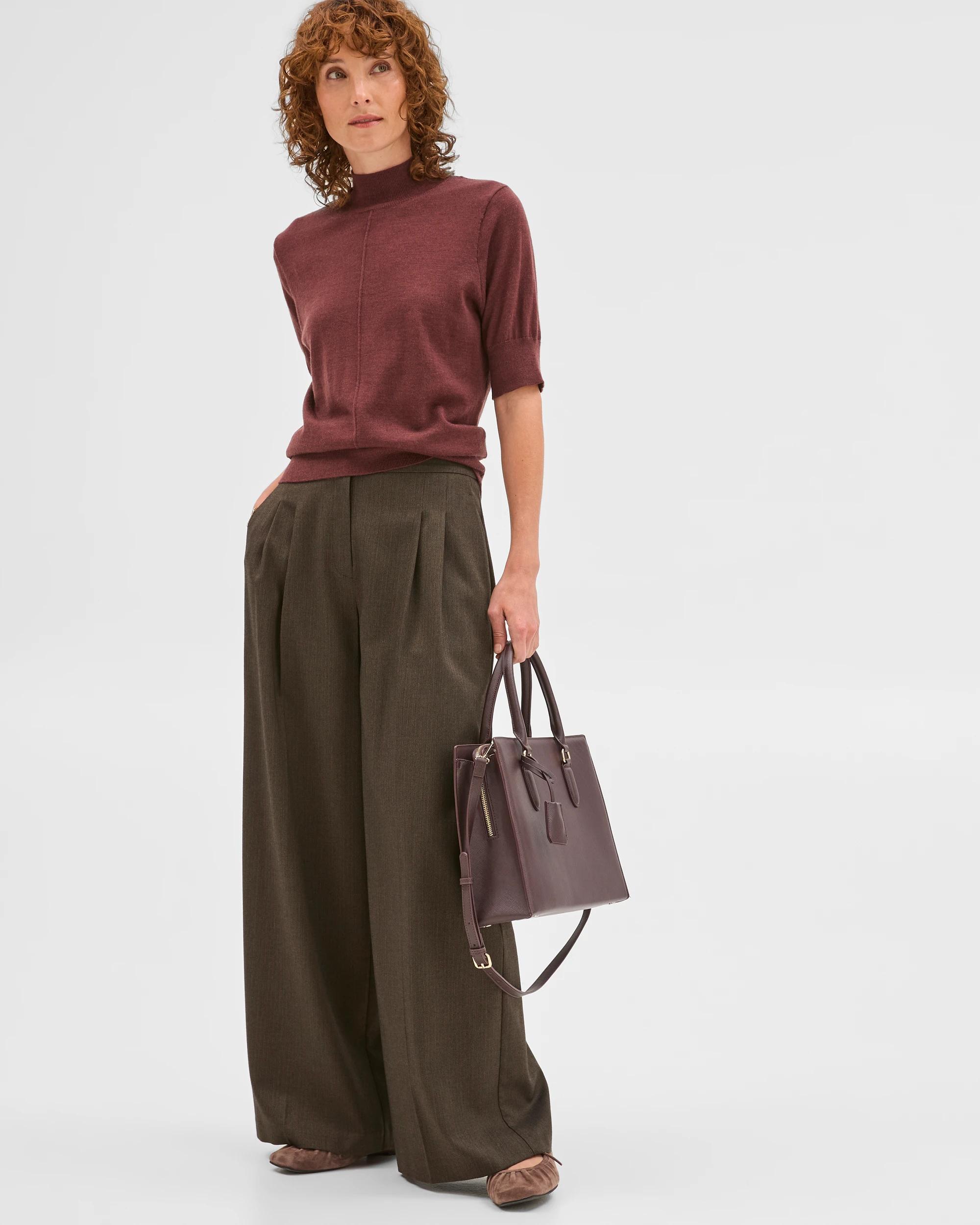 1 Preview Herringbone Wide Leg Pants CHOCOLATE, 1 of 8