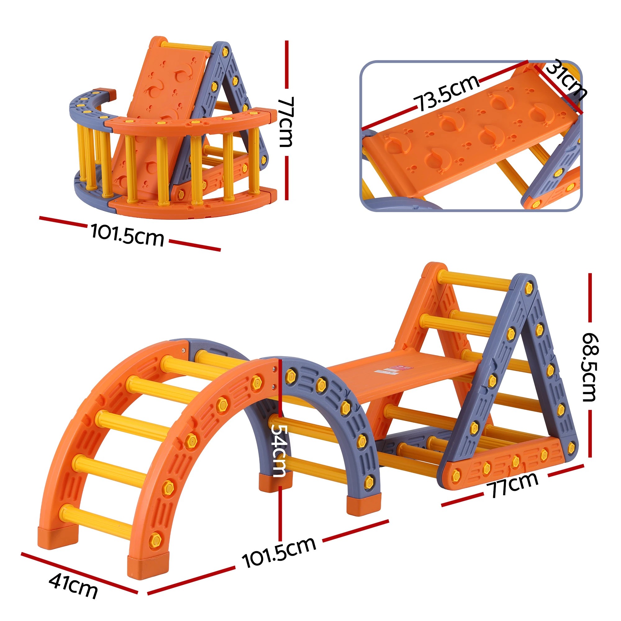 2 Keezi Kids Climbing Frame Set With Slide Indoor Outdoor Toddler Toys Pikler Triangle Climber With Arch - Orange, 2 of 5