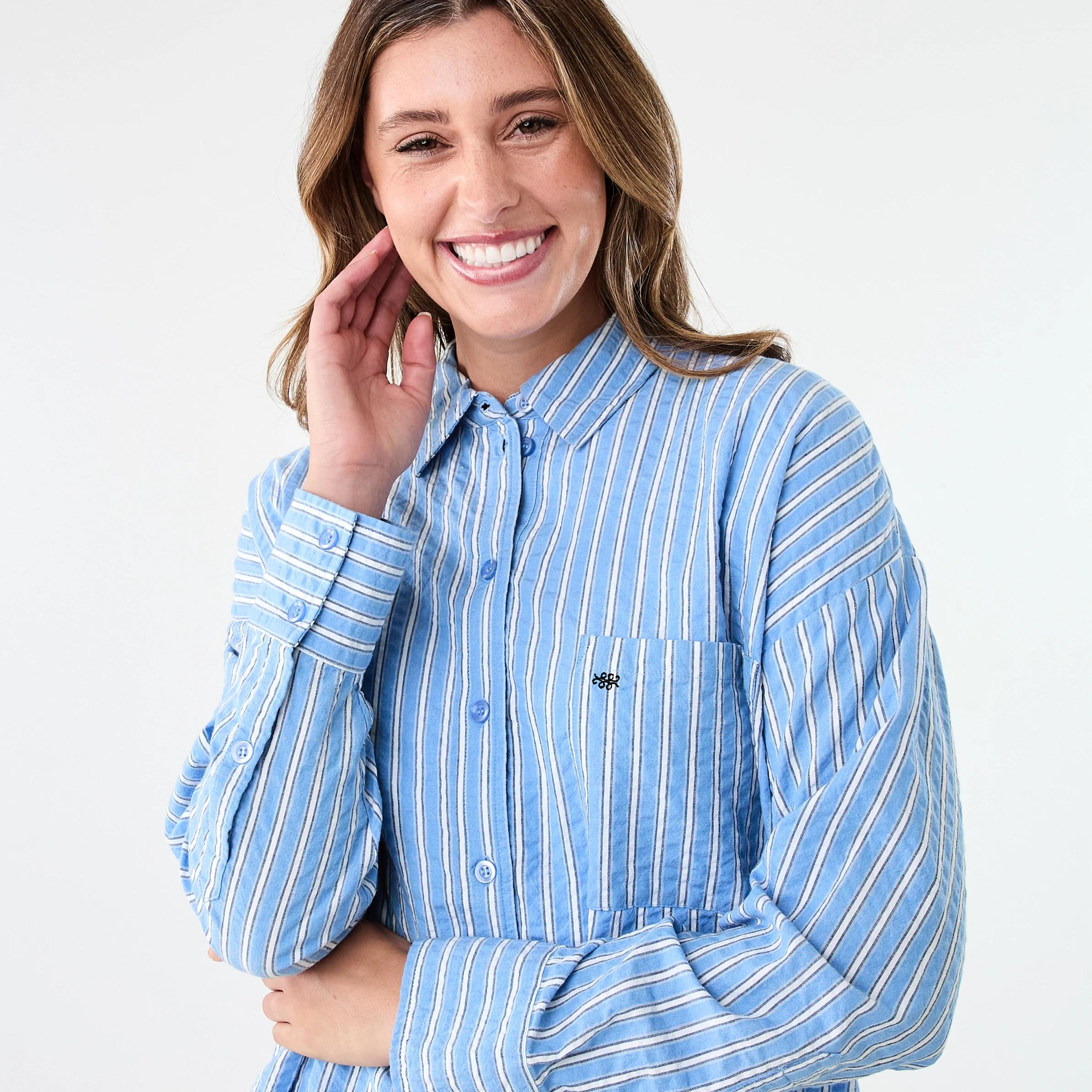5 Long Sleeve Oversized Seersucker Shirt Strp Blu, 5 of 9