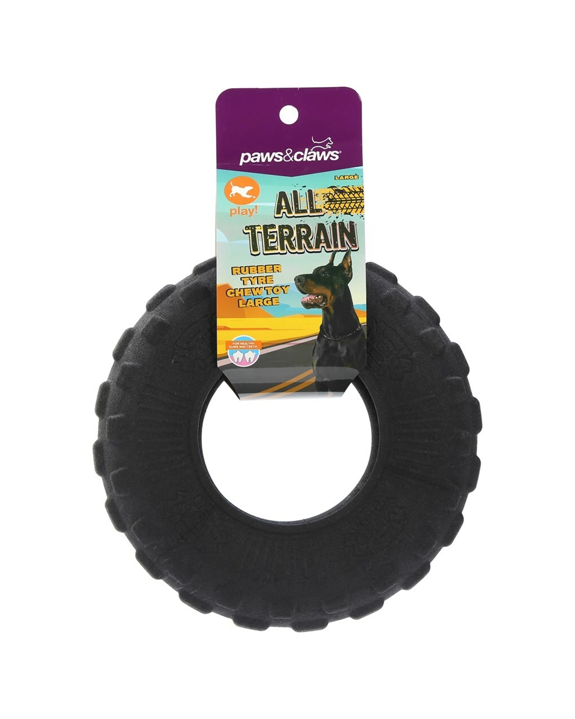 1 Paws And Claws All Terrain 21cm Rubber Tyre Dog Toy Pet Chew Teething Large Black - Black, 1 of 3