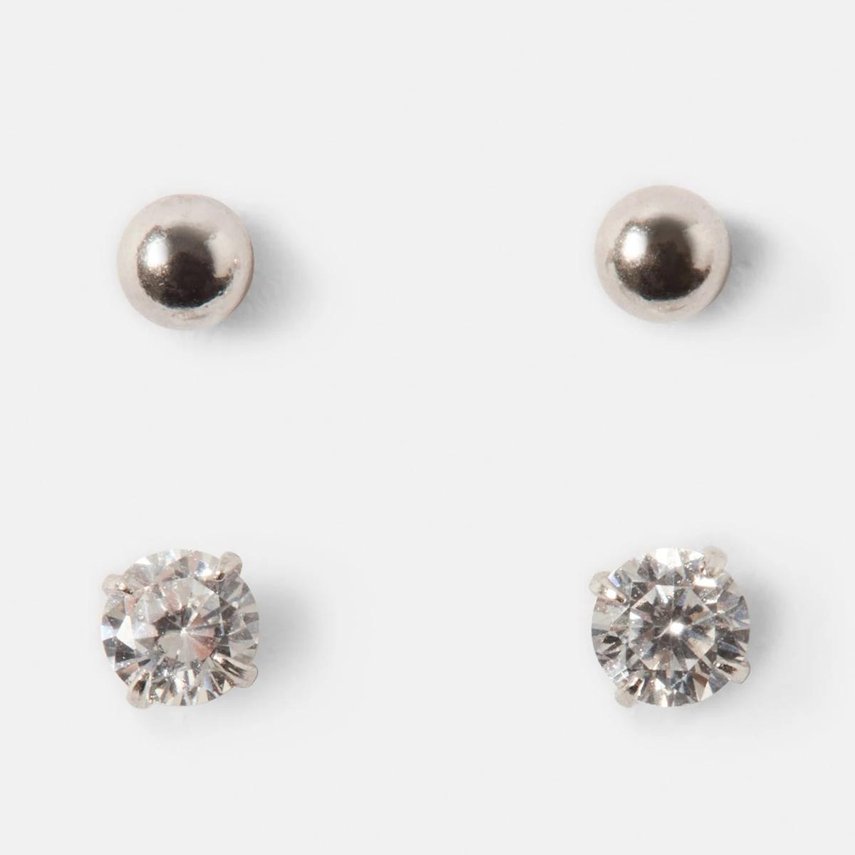 3 2 Pack Stud and Clear Gem Earrings - Gold Tone Silver, 3 of 5