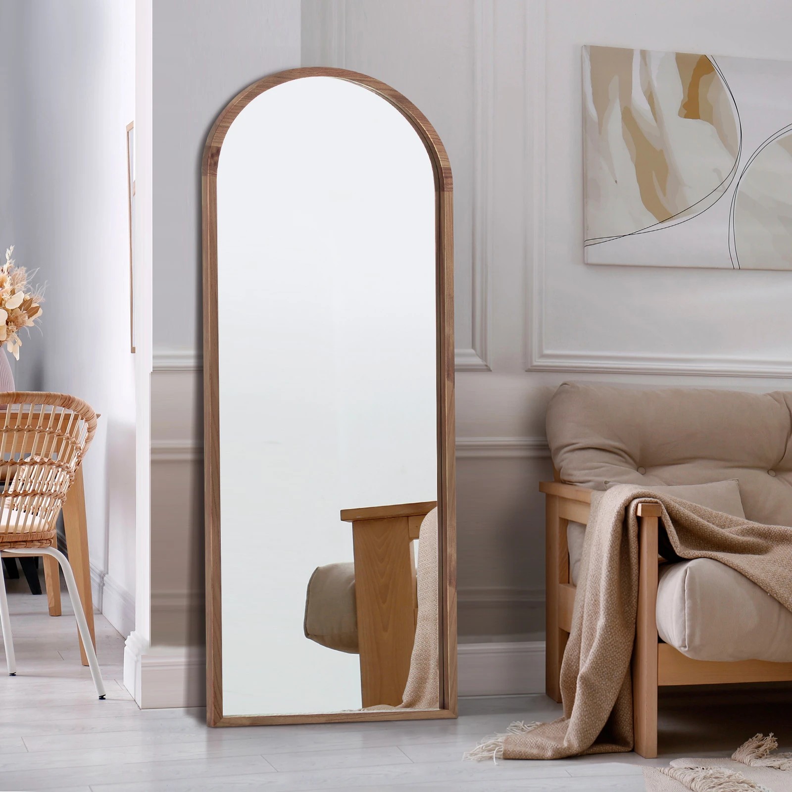 8 Oikiture Wooden Full Length Mirror 180x70cm Arched Dressing Floor Mirrors
 - Brown, 8 of 9