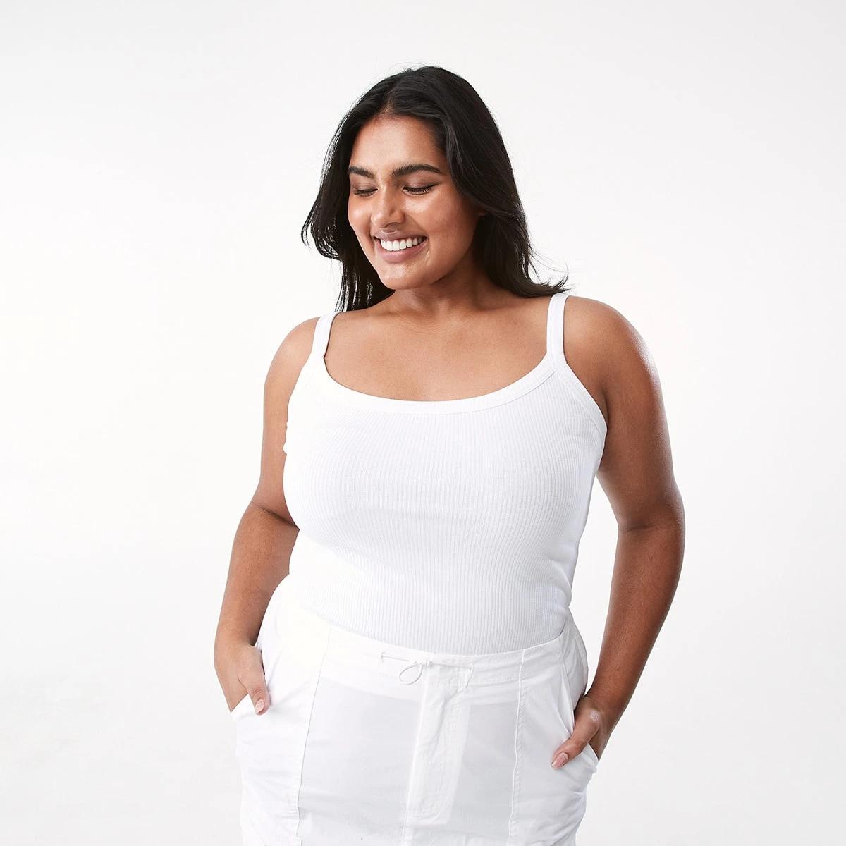 4 Sleeveless Rib Scoop Cami Top White, 4 of 9