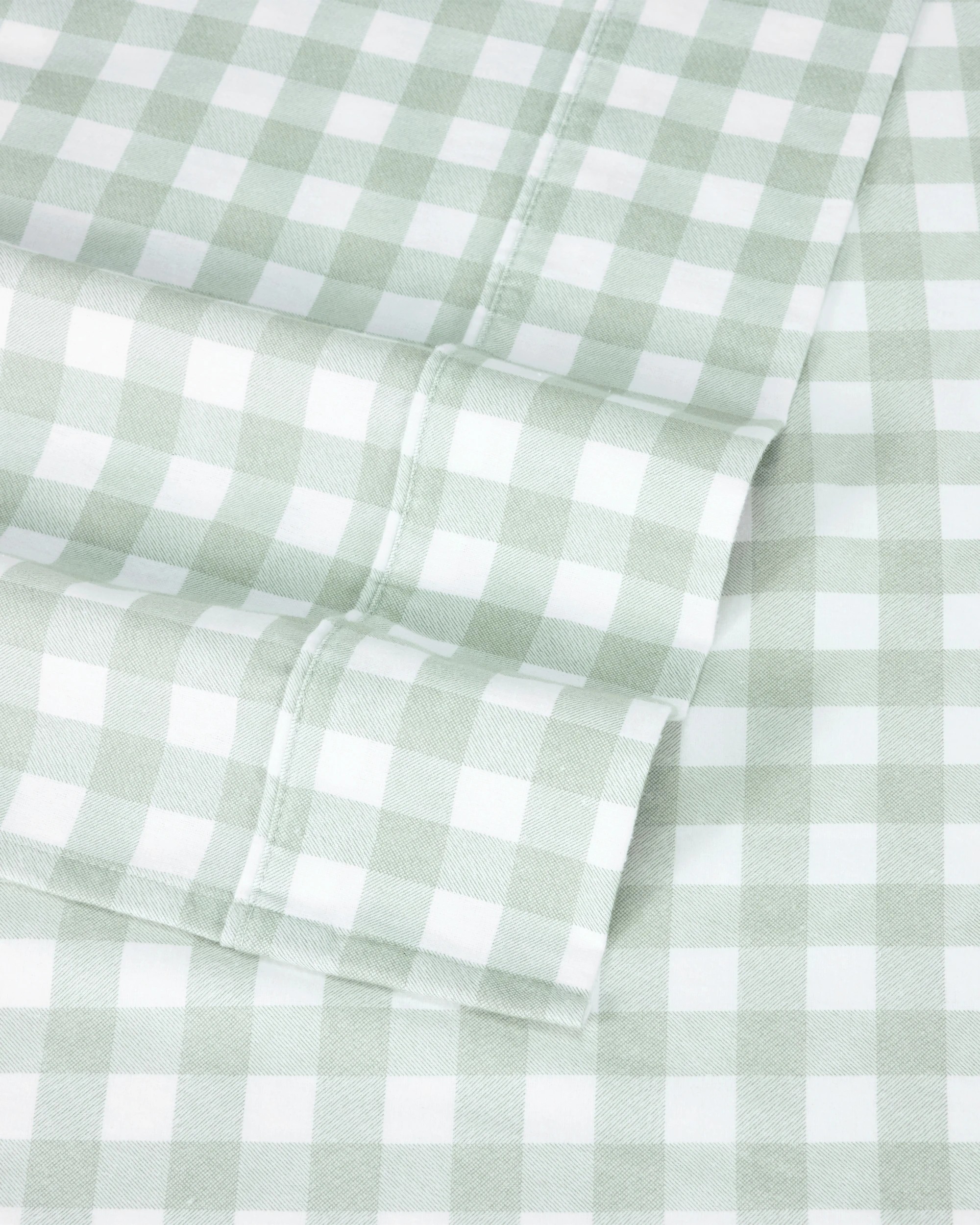 4 Gingham Cotton Flannelette Sheet Set - King Bed, Sage, 4 of 7