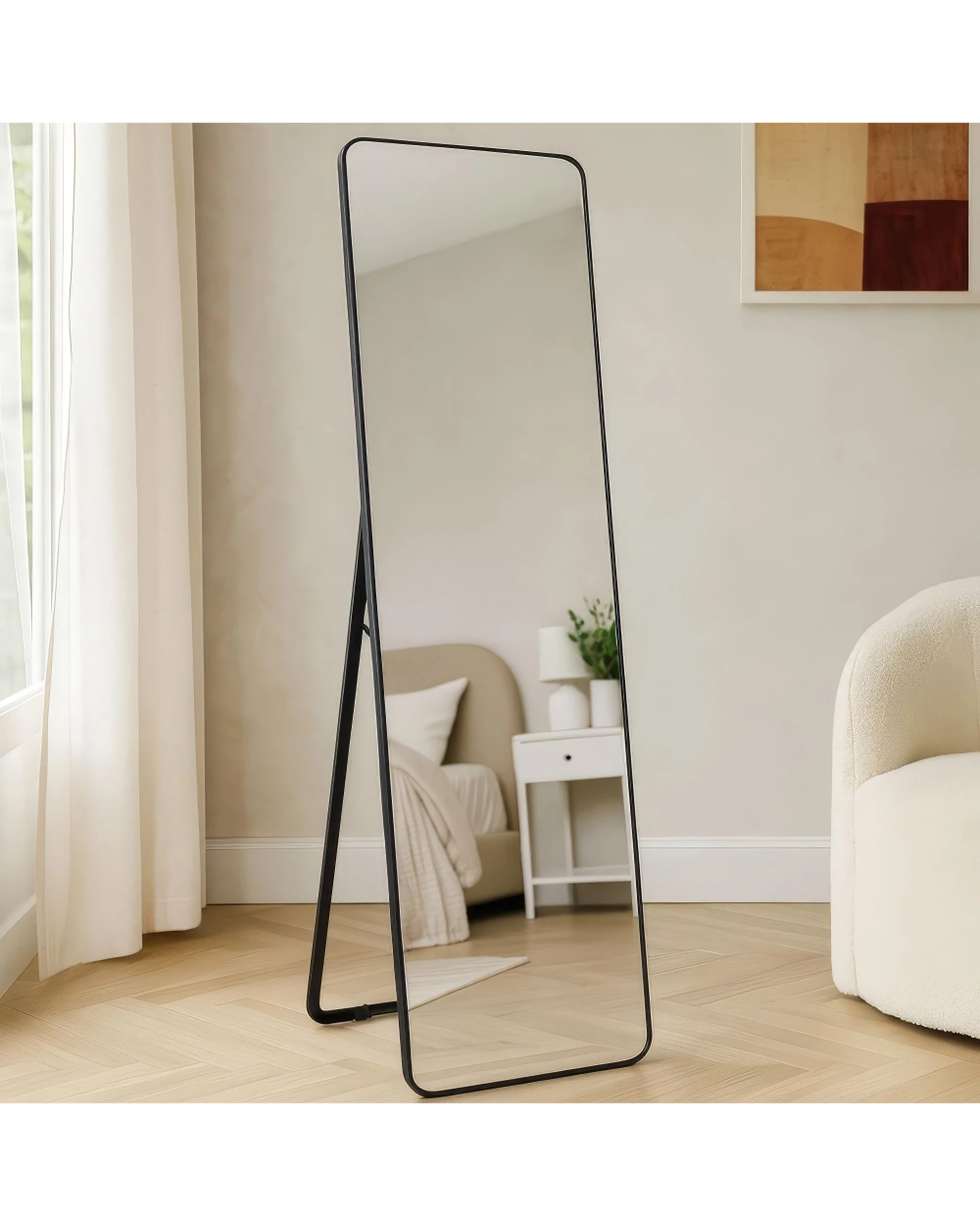 4 Urban Style Standing Mirror Full Length Contemporary Decor 150cm - Black, 4 of 9
