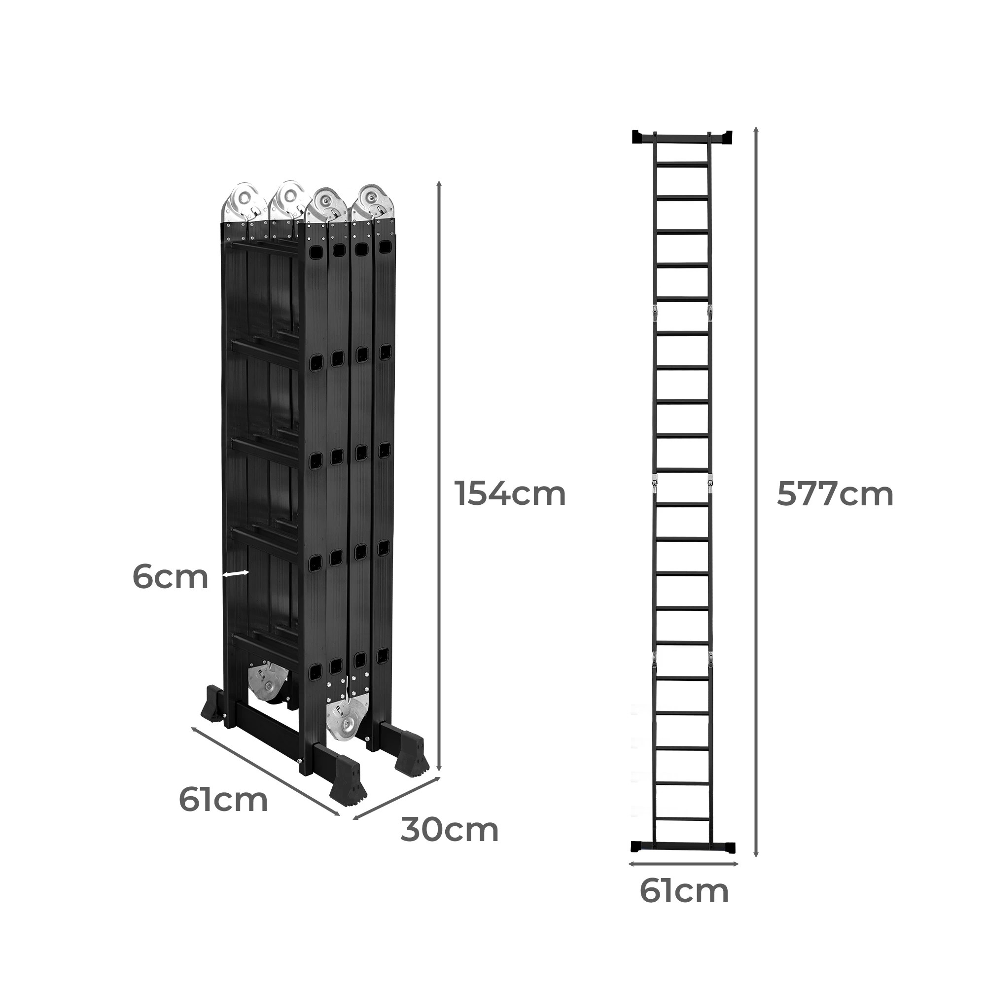 3 Traderight 5.7M Aluminium Portable Folding Ladder - Black, 3 of 5